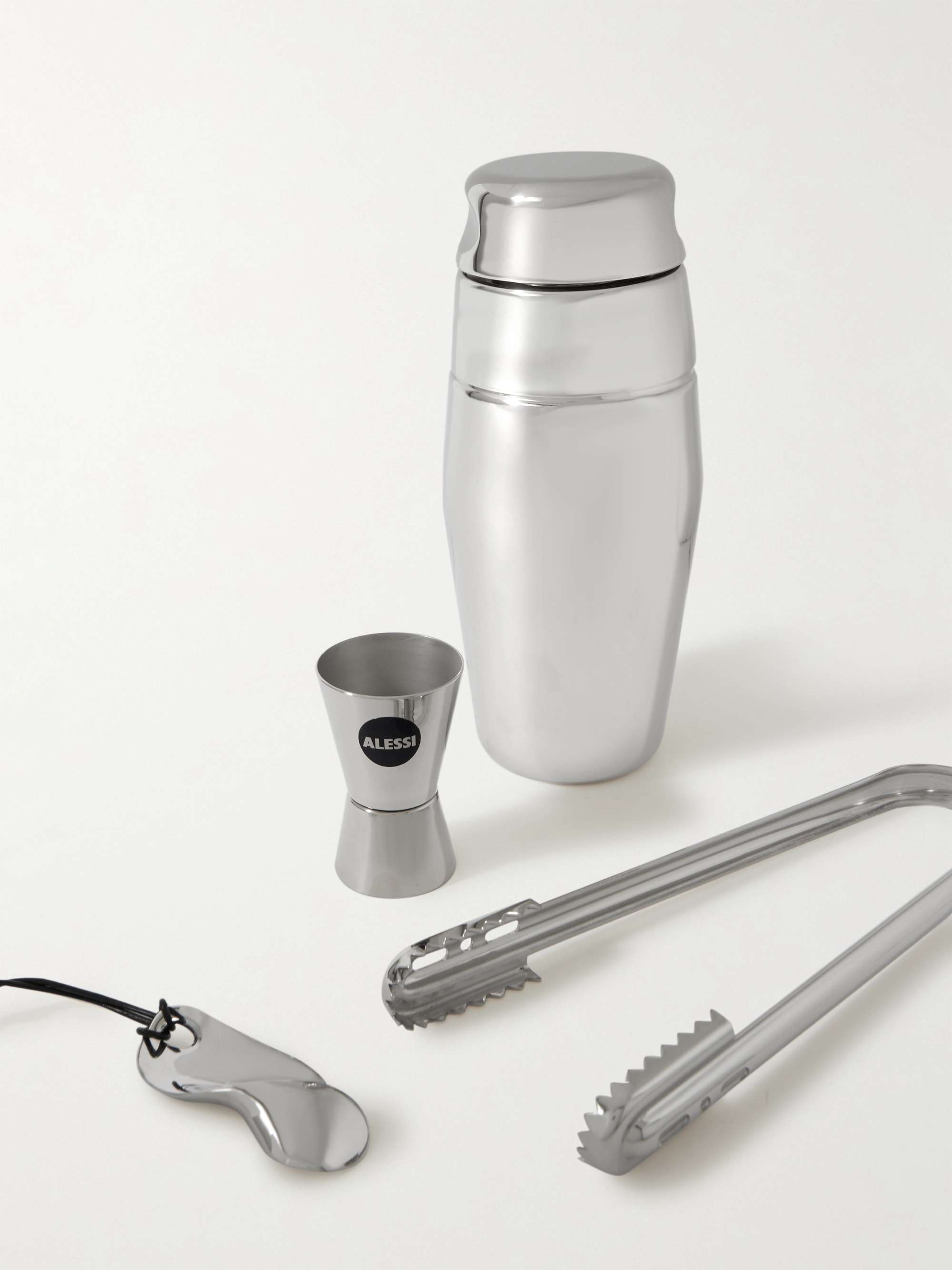 GLOBE-TROTTER + Alessi Cocktail-Set aus Edelstahl mit Lederbesätzen