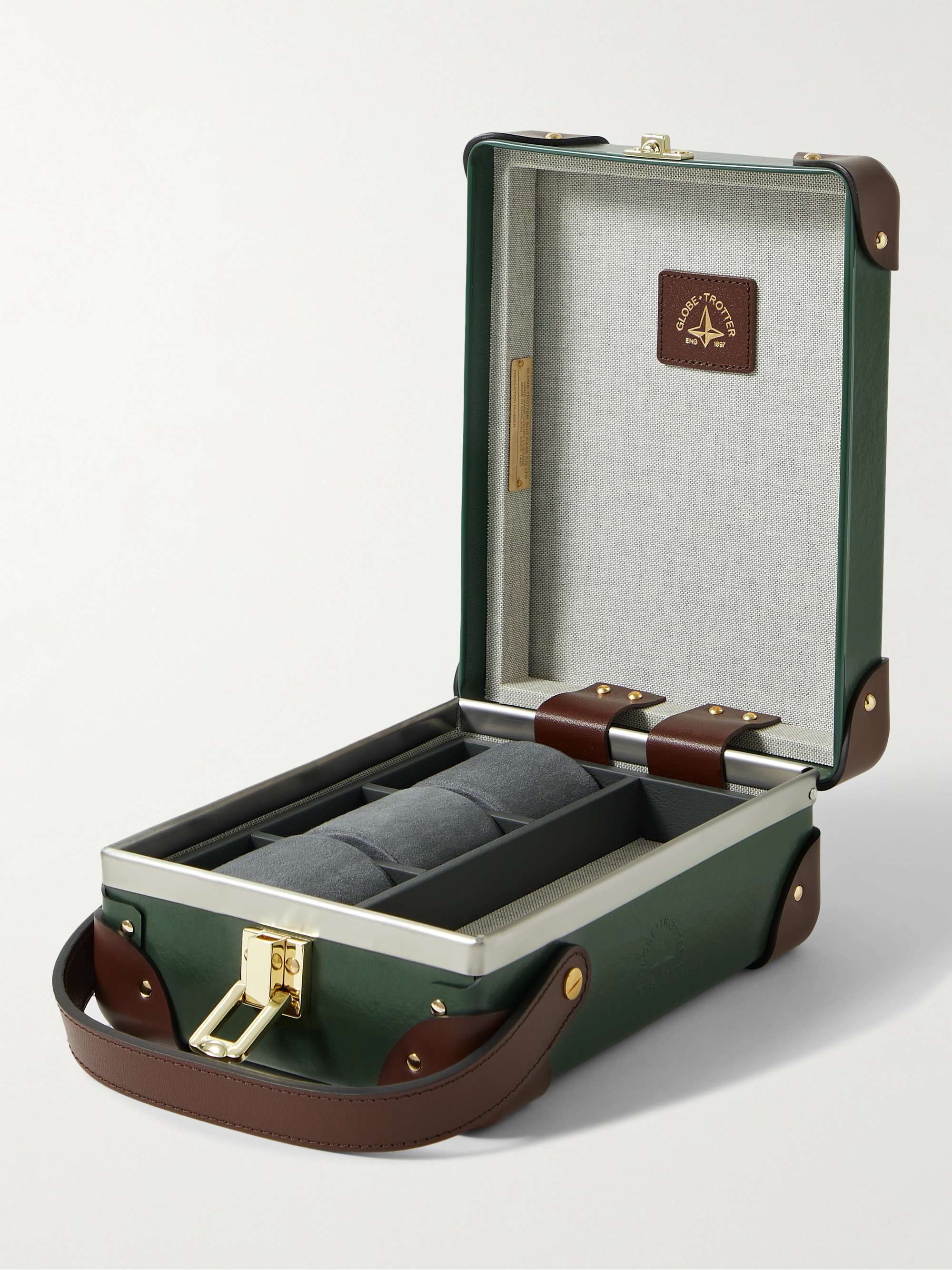 GLOBE-TROTTER Centenary Leather-Trimmed Vulcanised Fibreboard Three-Piece Watch Box