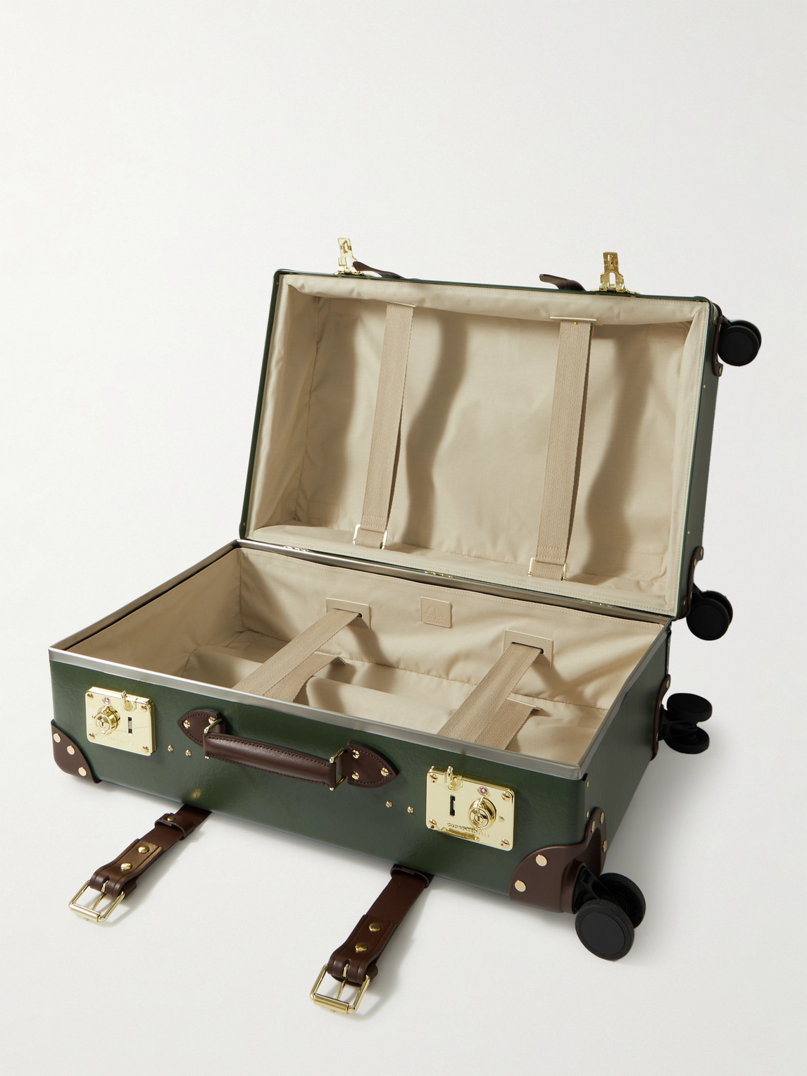 Shop Globe-trotter Check-in Leather-trimmed Trolley Case In Green