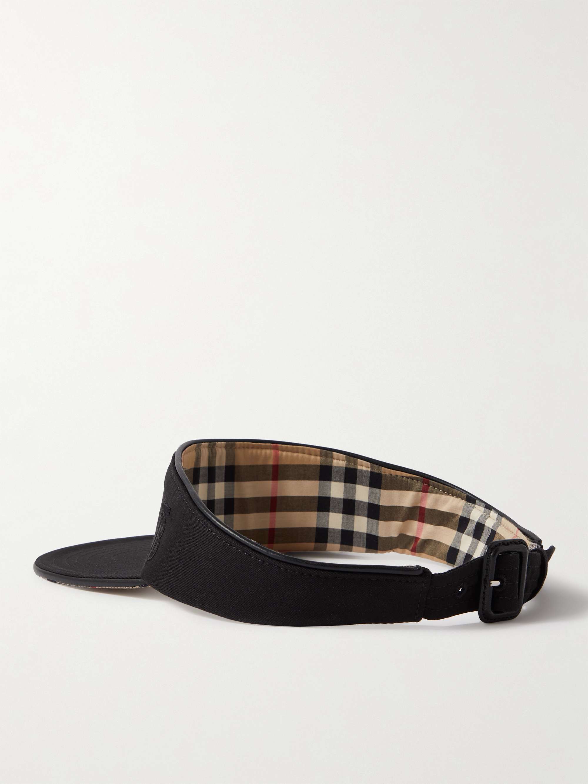 BURBERRY Logo-Embroidered Leather-Trimmed Cotton-Gabardine Visor