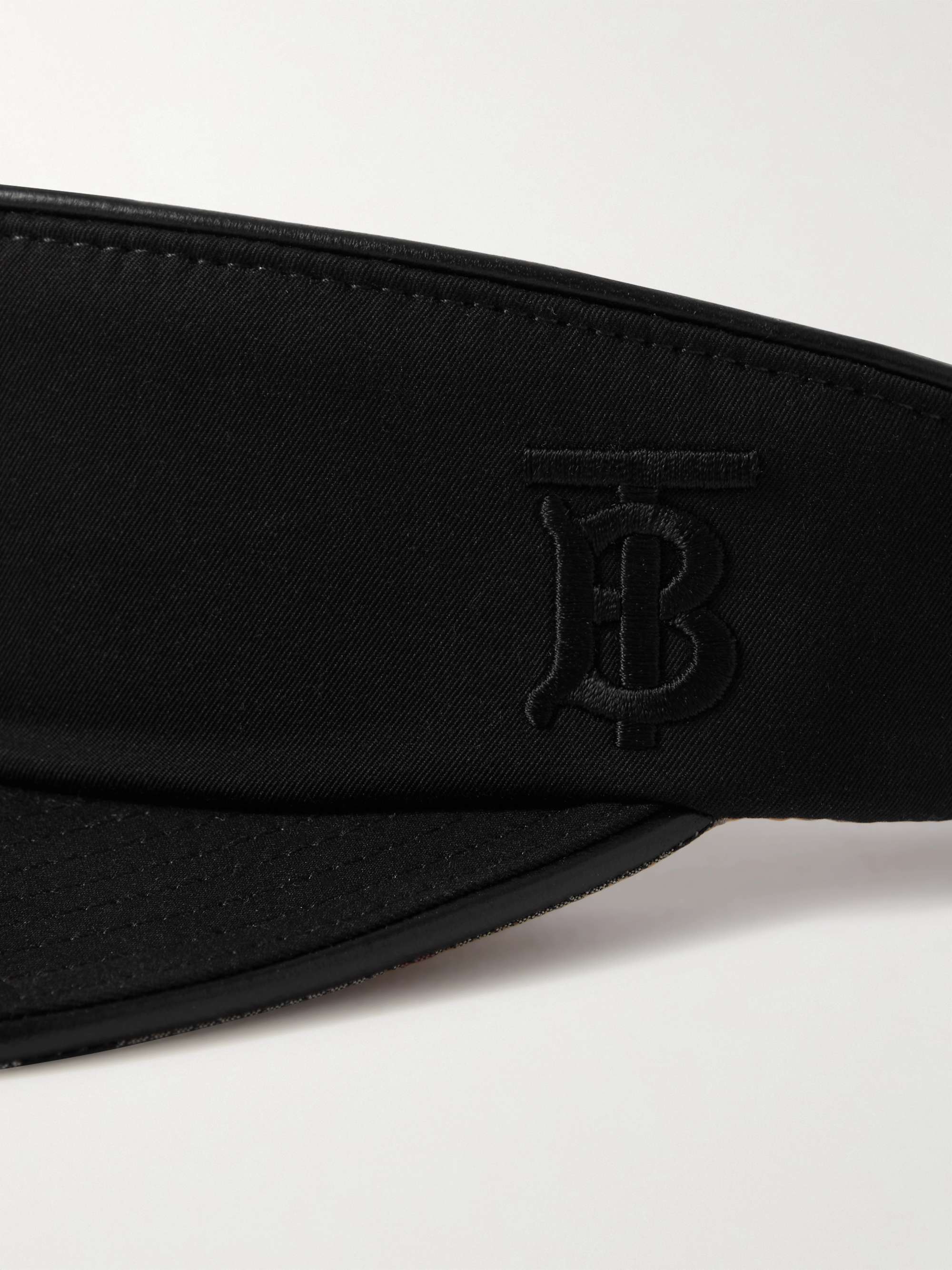 BURBERRY Logo-Embroidered Leather-Trimmed Cotton-Gabardine Visor