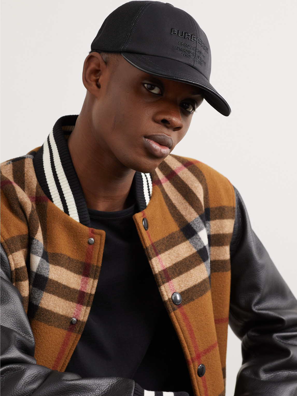 Shop Burberry Logo-embroidered Cotton-twill And Mesh Baseball Cap In Black