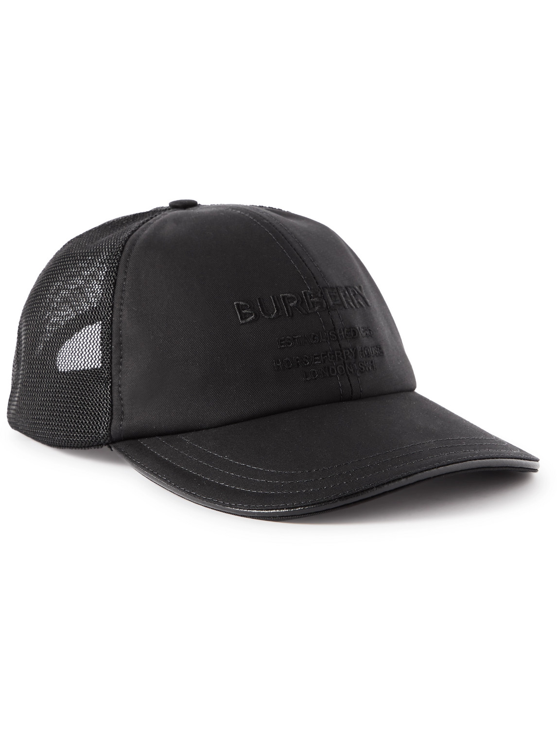 Burberry Logo-embroidered Cotton-twill And Mesh Baseball Cap In Black