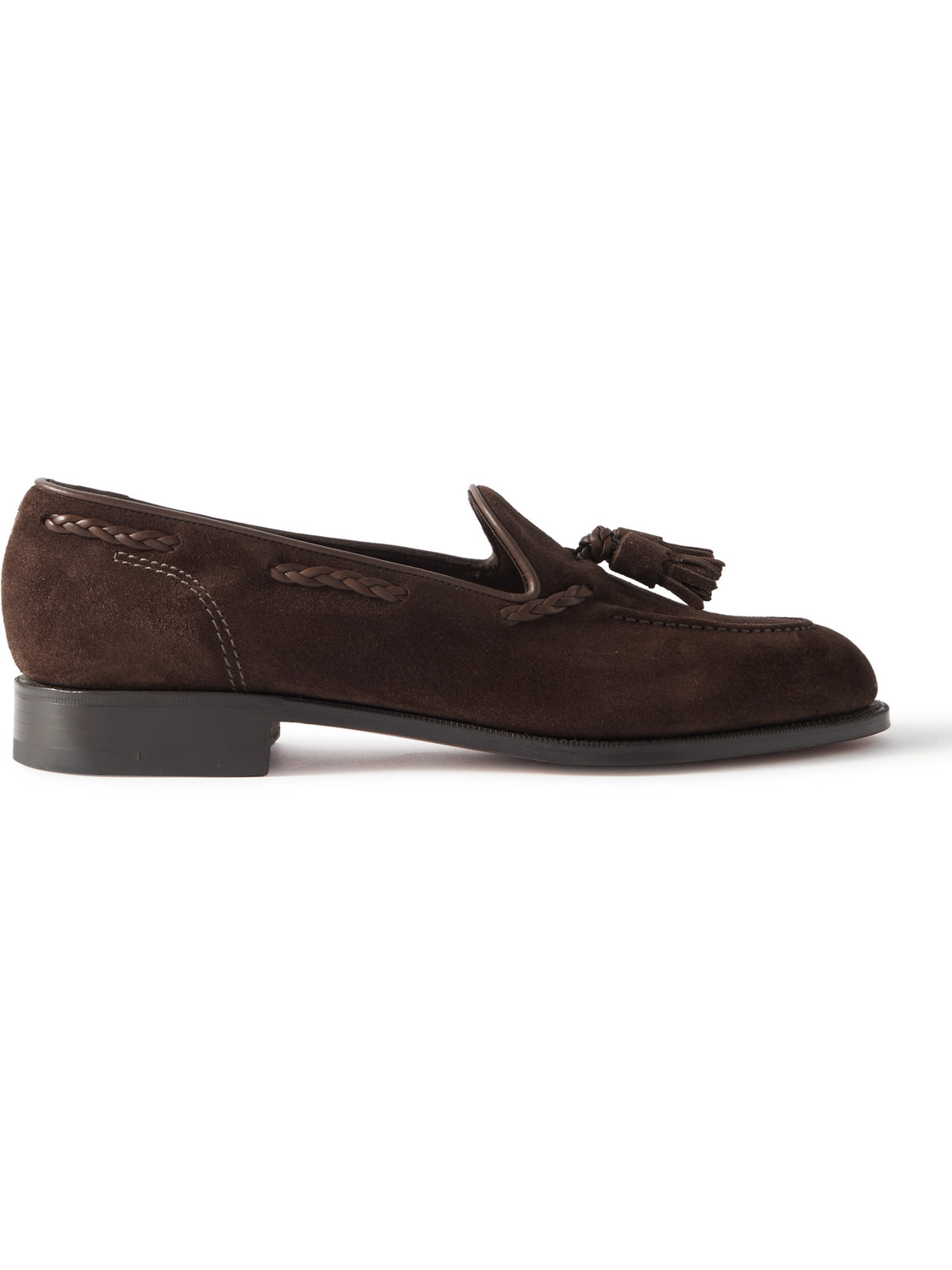 EDWARD GREEN BELGRAVIA LEATHER-TRIMMED SUEDE TASSELLED LOAFERS