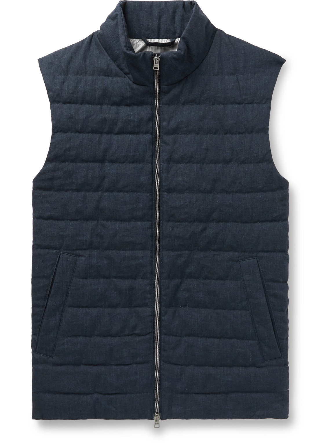 Quilted Linen Down Gilet In Blue