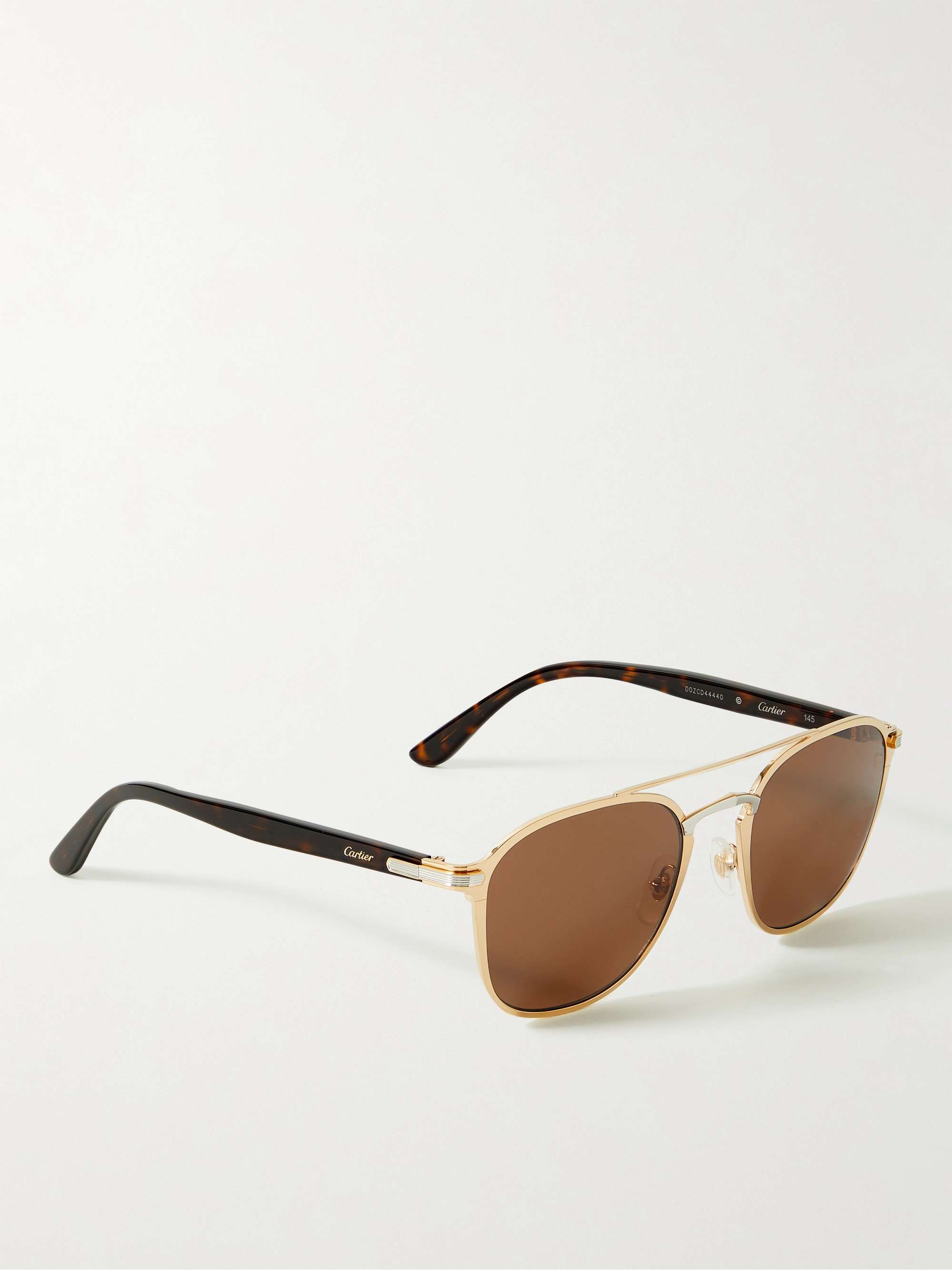 CARTIER EYEWEAR Aviator-Style Gold-Tone, Silver-Tone and Tortoiseshell Acetate Sunglasses