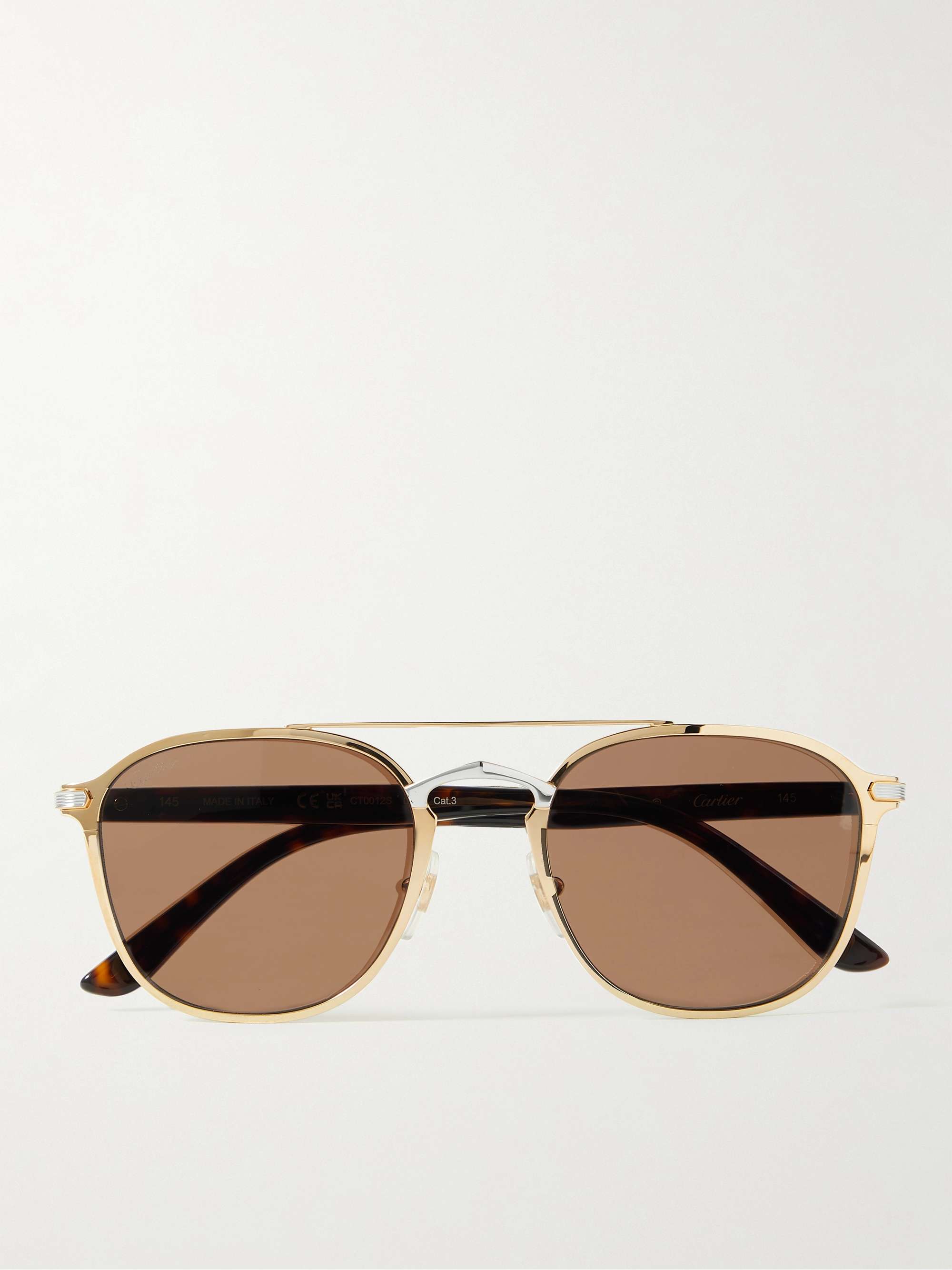 CARTIER EYEWEAR Aviator-Style Gold-Tone, Silver-Tone and Tortoiseshell Acetate Sunglasses