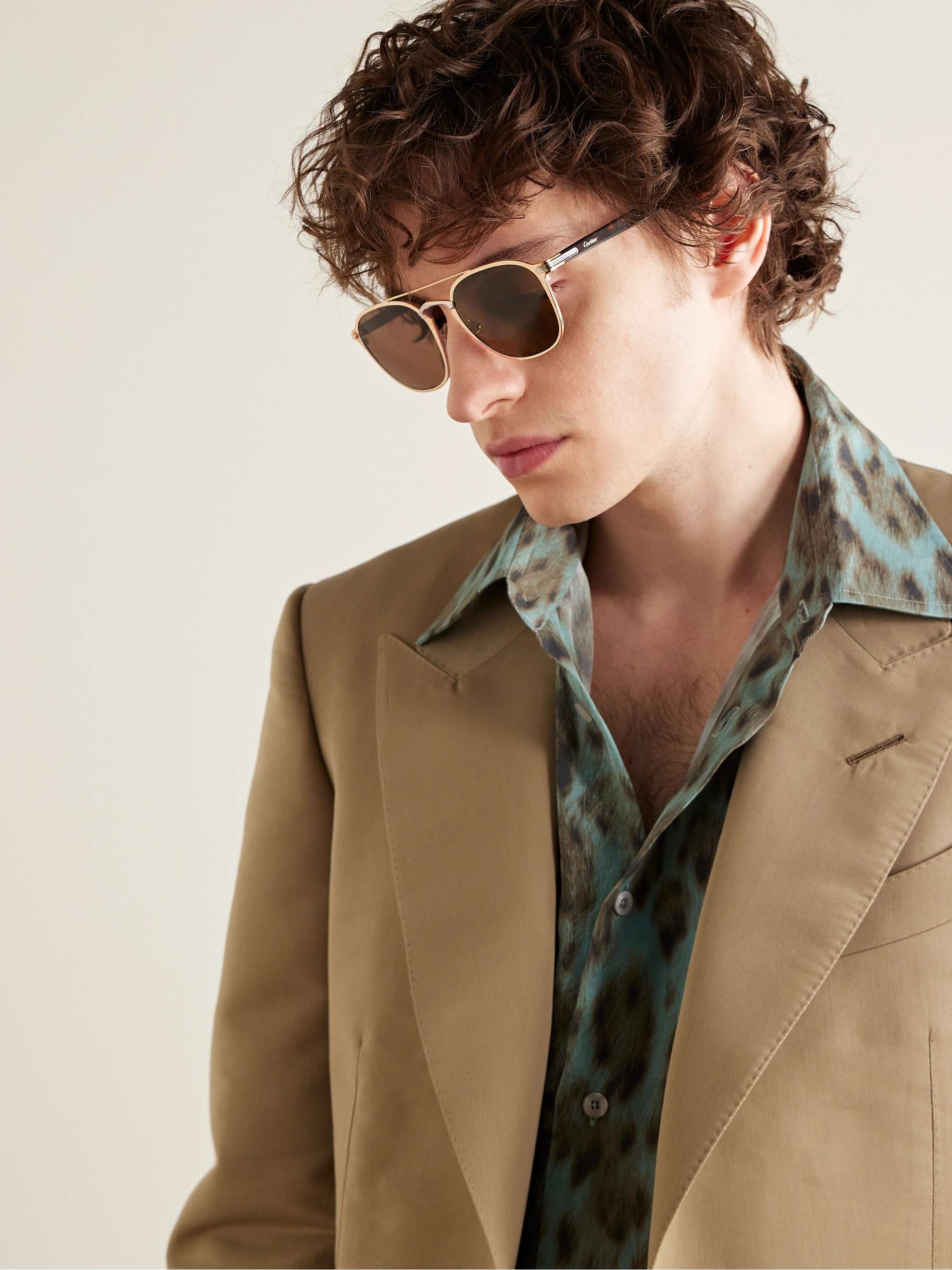 CARTIER EYEWEAR Aviator-Style Gold-Tone, Silver-Tone and Tortoiseshell Acetate Sunglasses