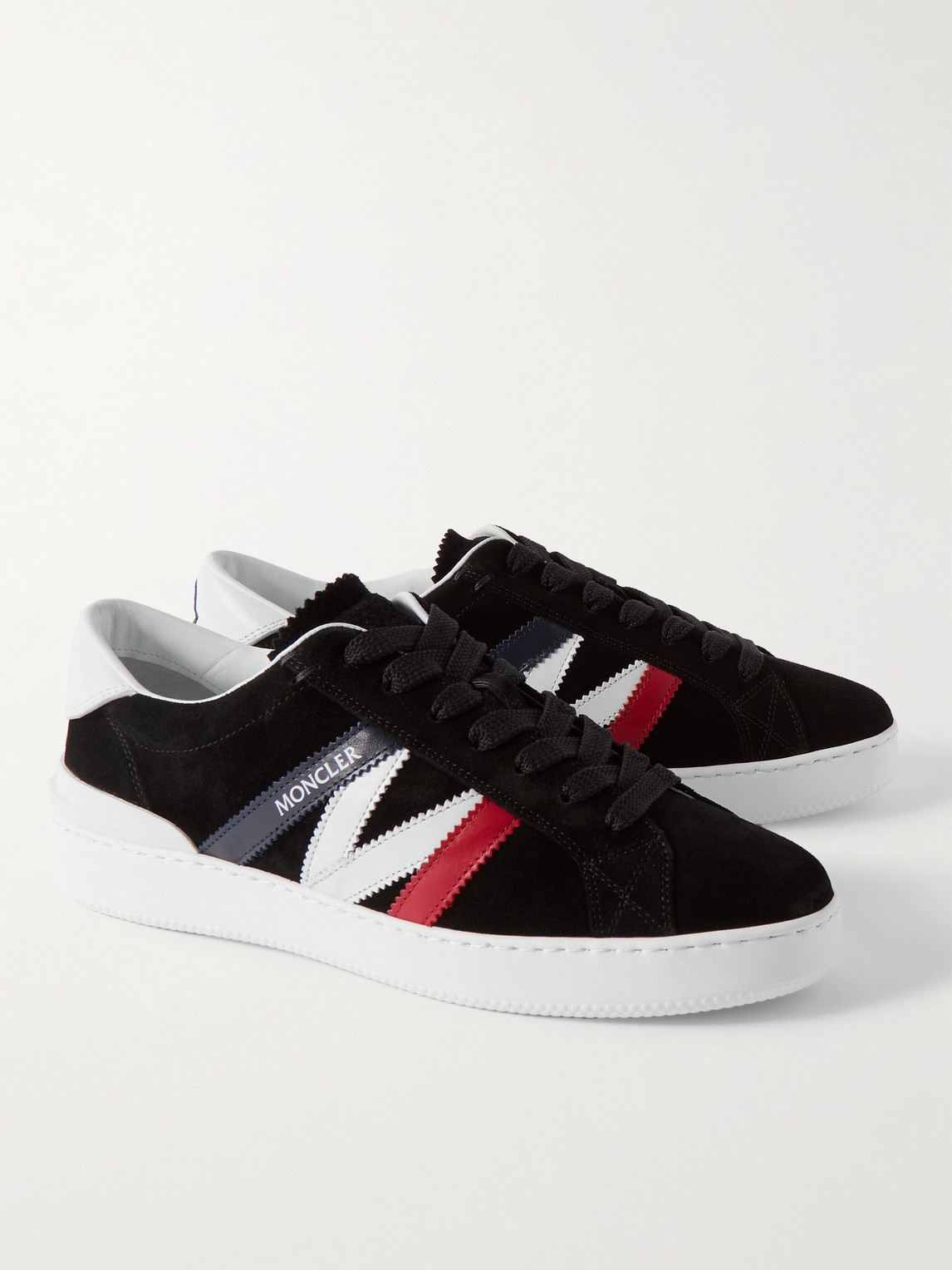 Shop Moncler Monaco M Leather-trimmed Suede Sneakers In Black