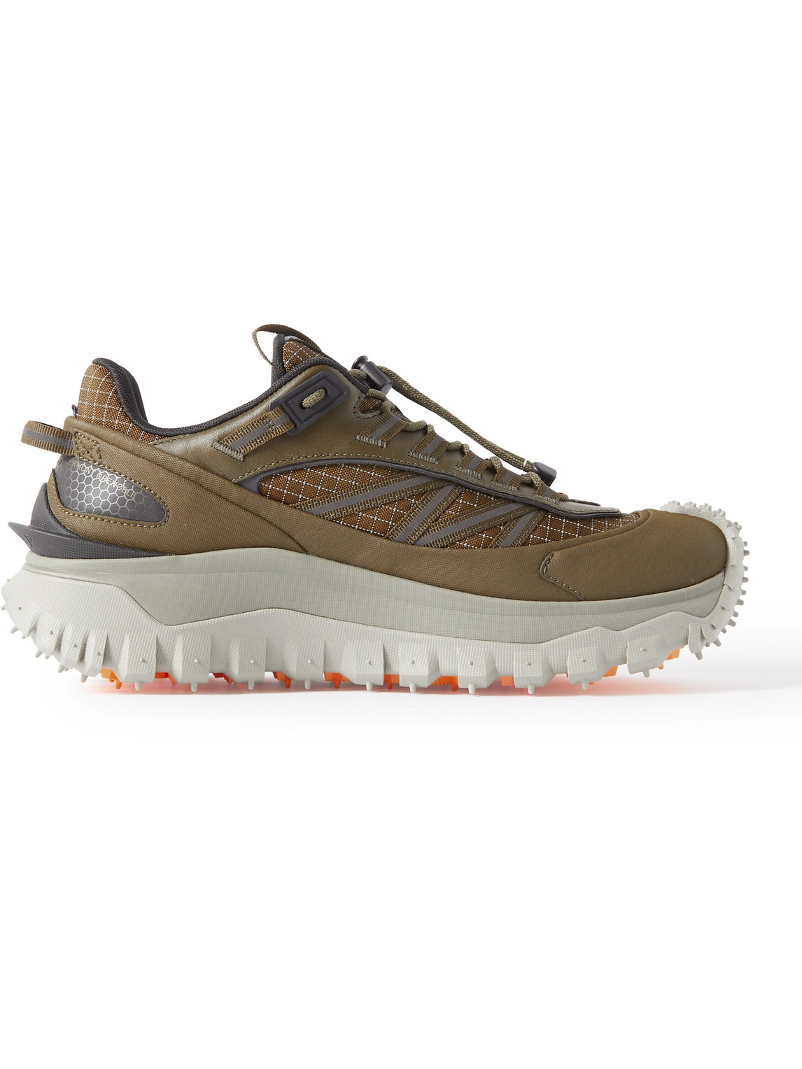 Moncler Trailgrip Gtx Leather-trimmed Ripstop And Canvas Trainers In Green