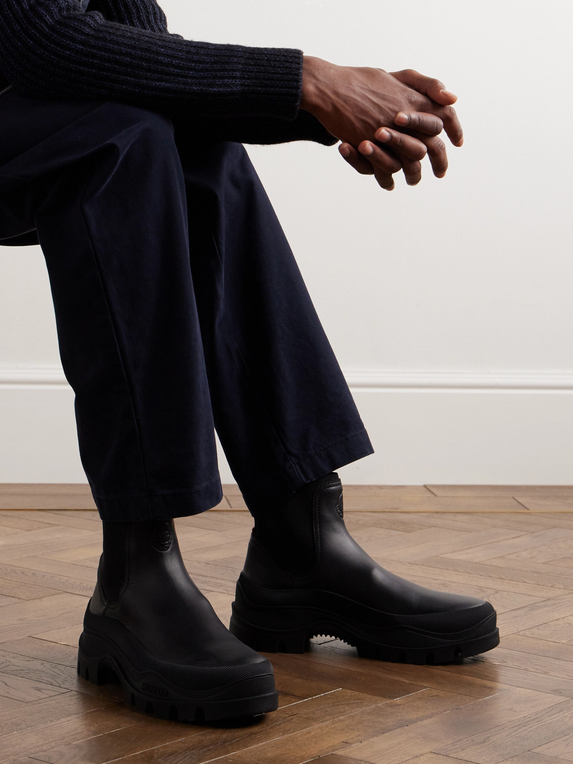Shop Moncler Larue Rubber-trimmed Leather Chelsea Boots In Black