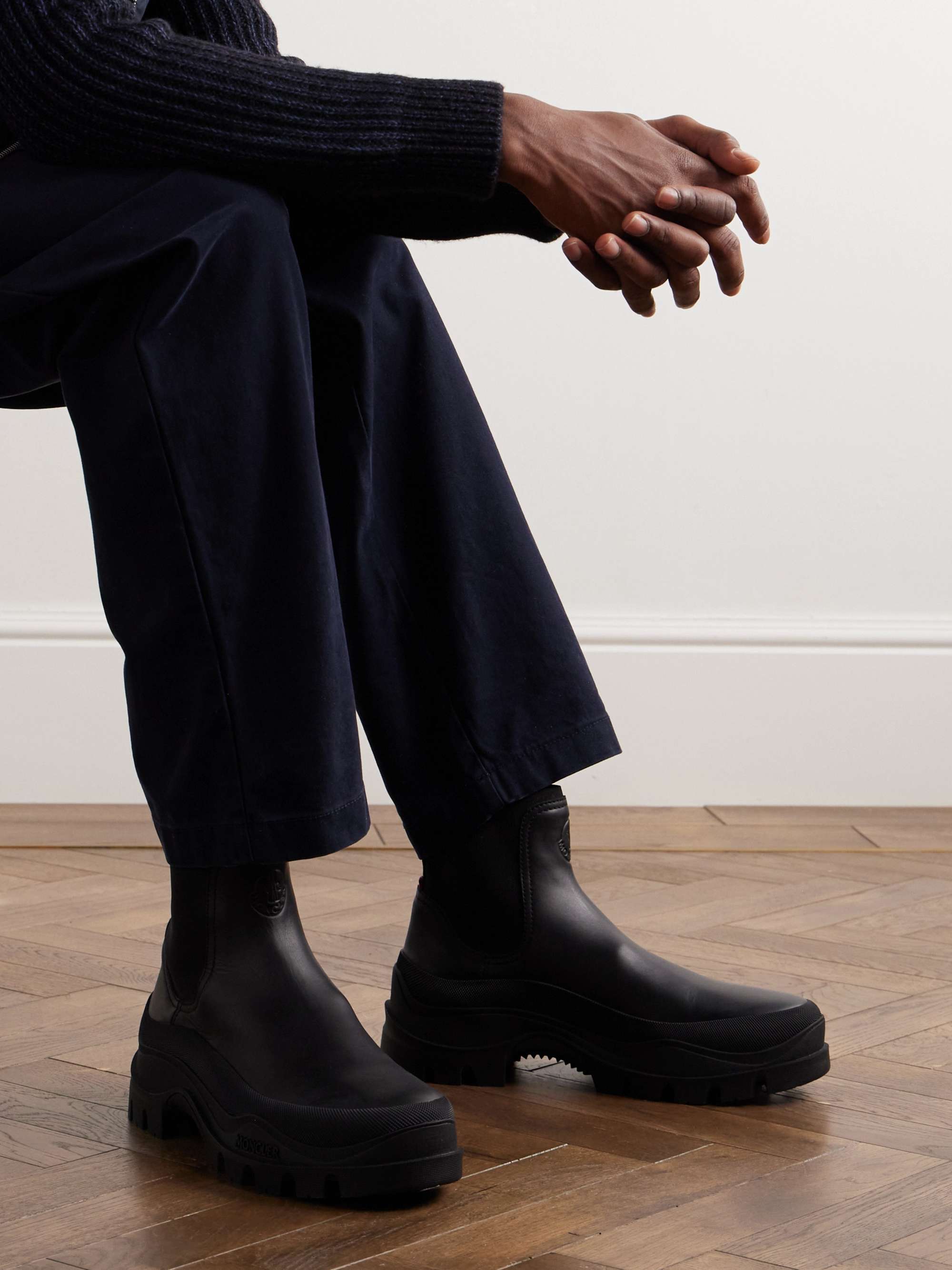 MONCLER Larue Rubber-Trimmed Leather Chelsea Boots for Men | MR PORTER
