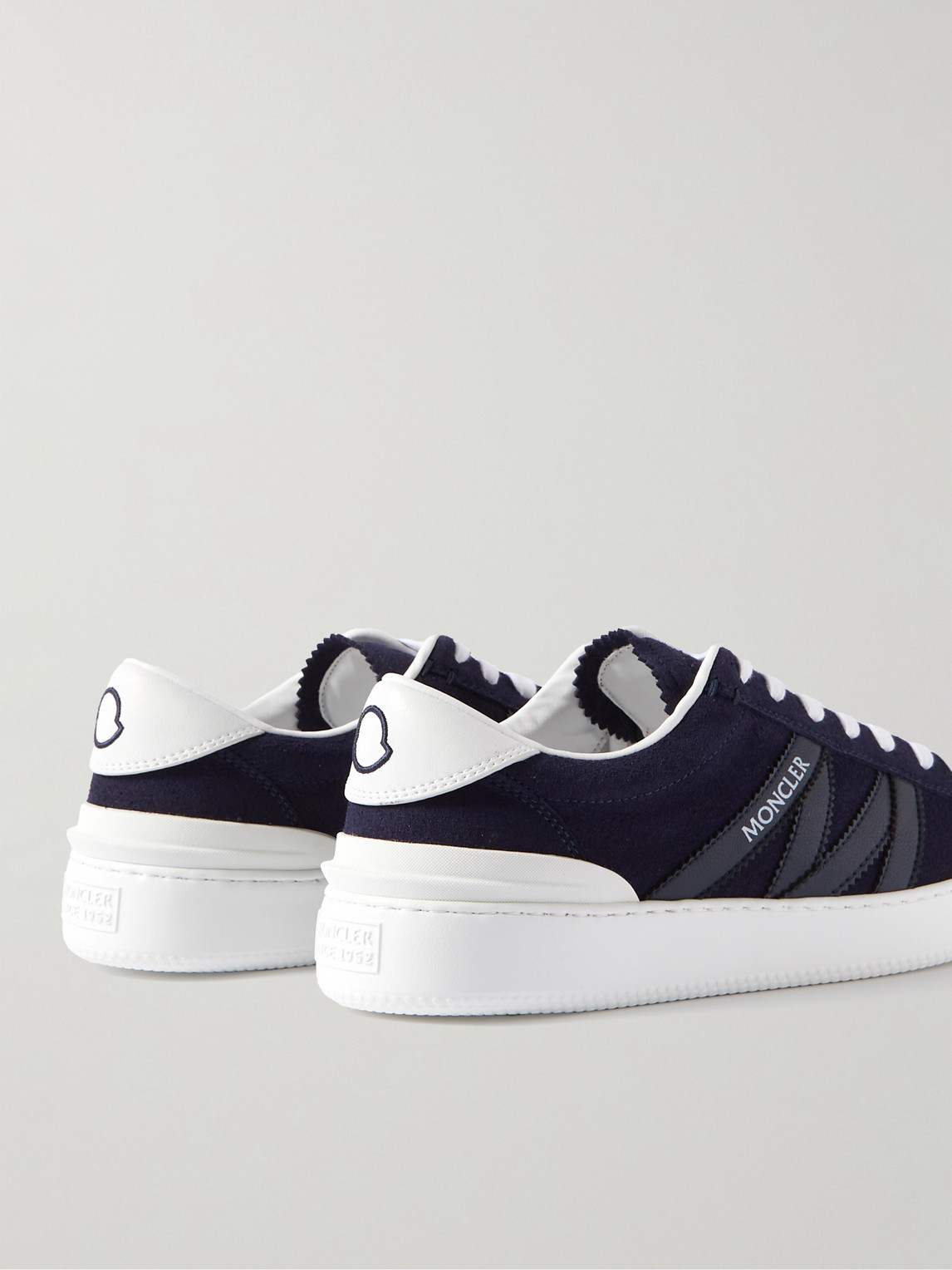 Shop Moncler Monaco M Leather-trimmed Suede Sneakers In Blue