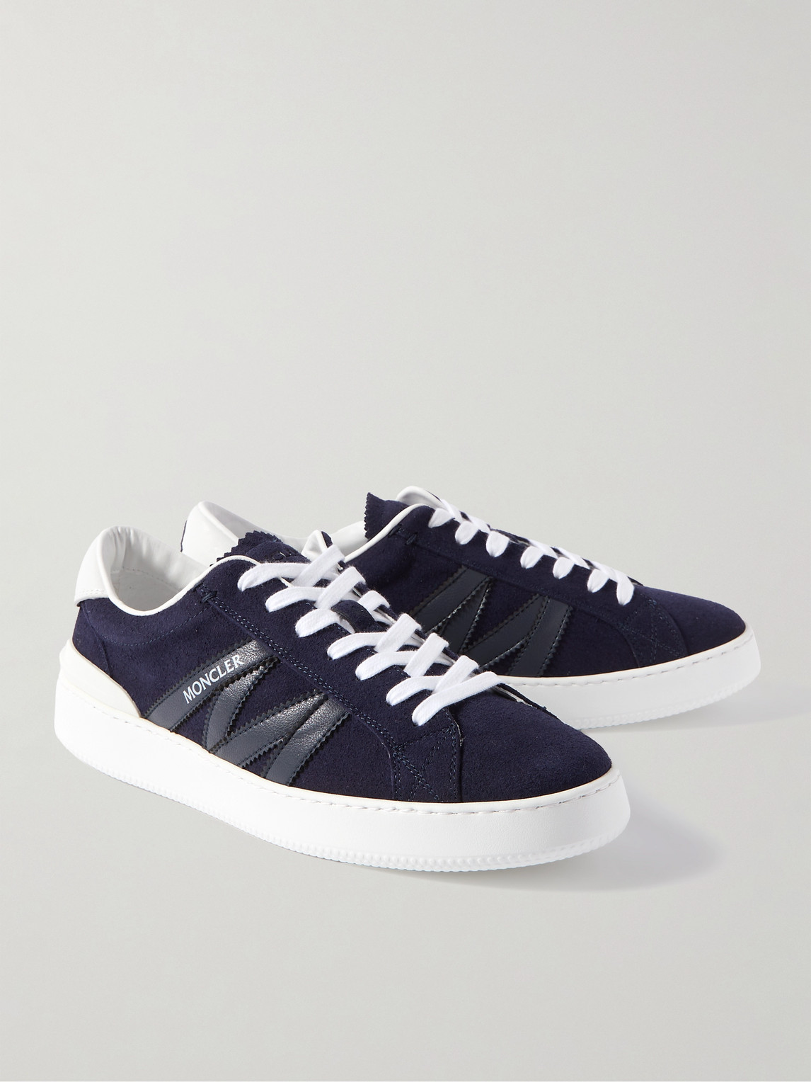 Shop Moncler Monaco M Leather-trimmed Suede Sneakers In Blue