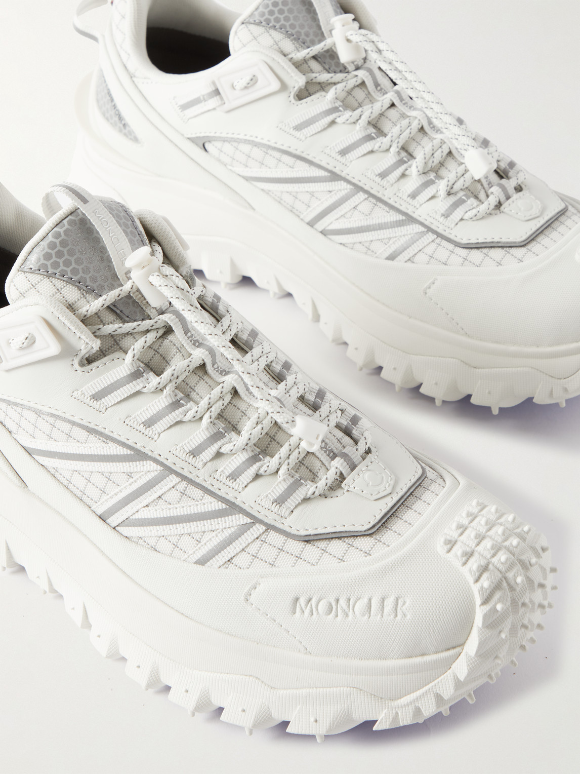 Shop Moncler Trailgrip Gtx Leather-trimmed Mesh And Canvas Sneakers In White