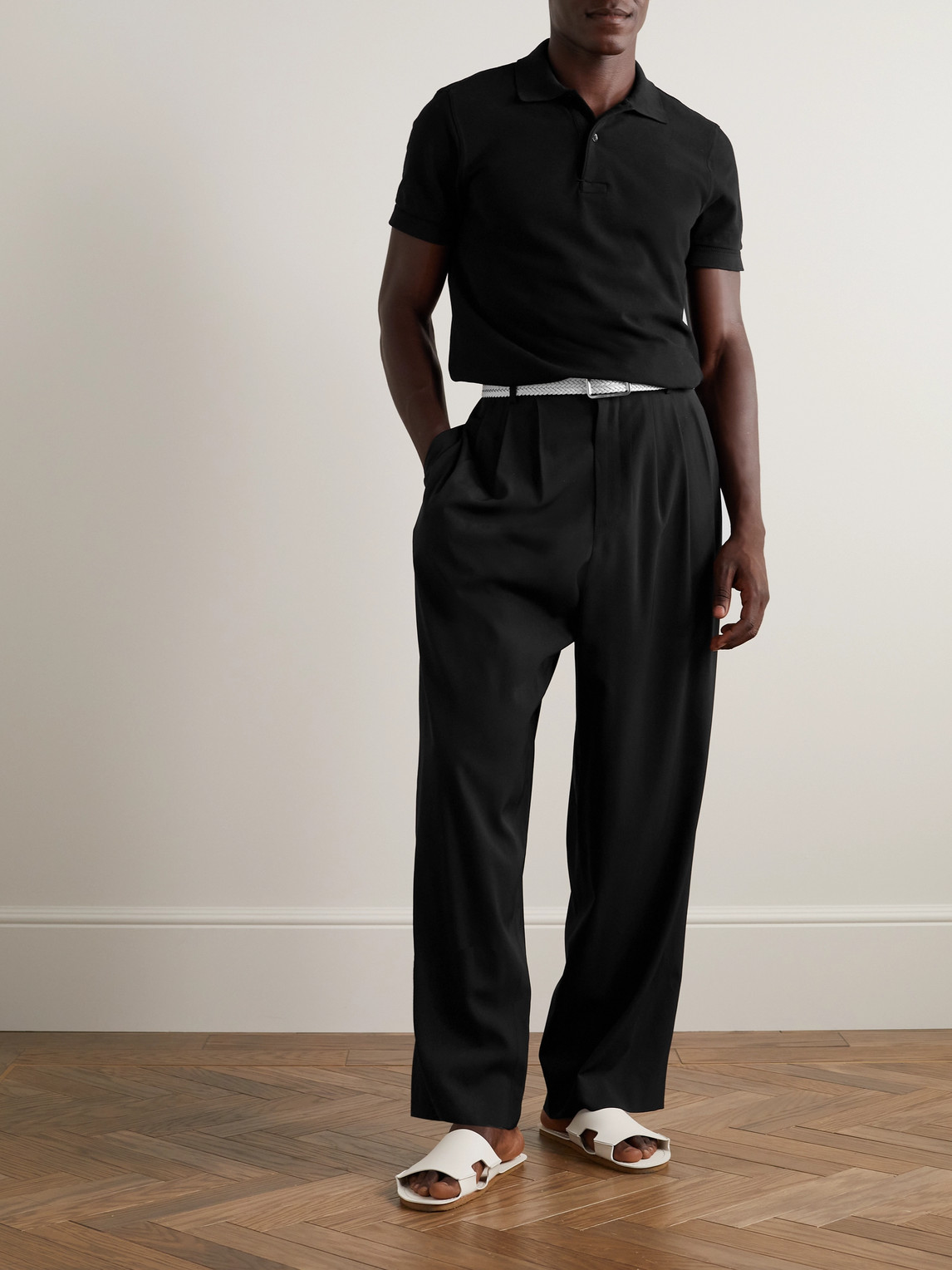 Shop Tom Ford Slim-fit Garment-dyed Cotton-piqué Polo Shirt In Black