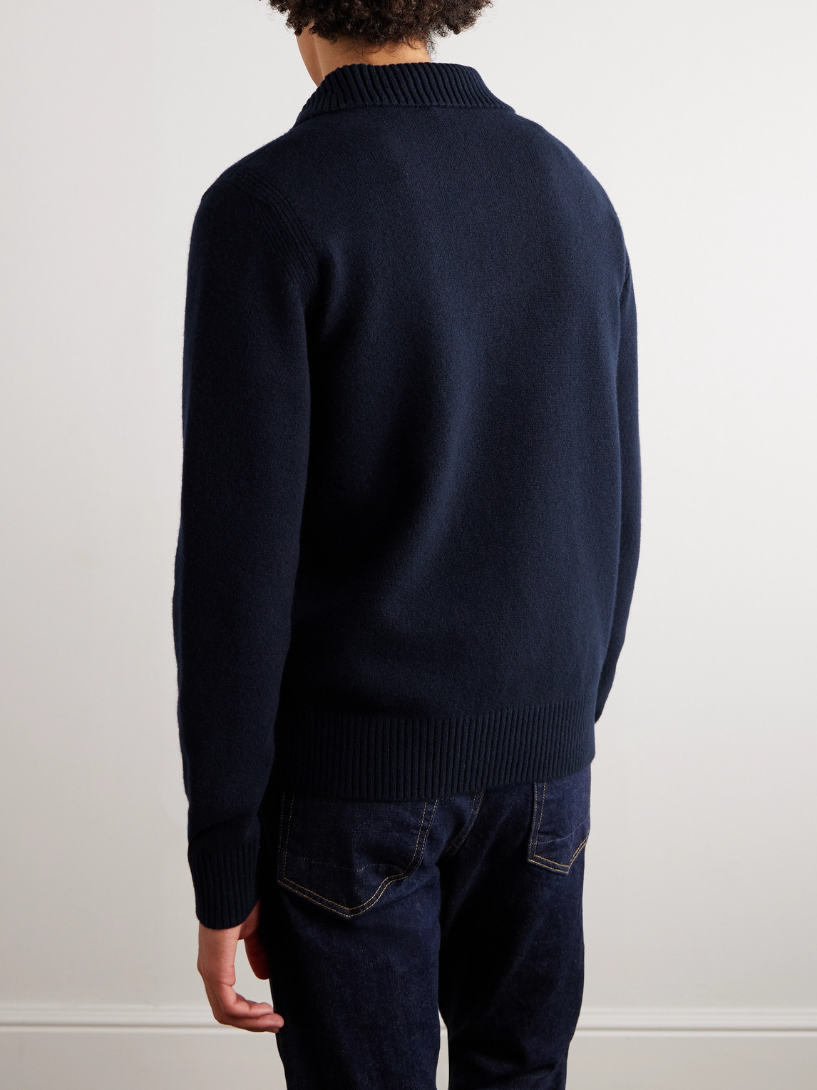 Shop Tom Ford Wool-blend Half-zip Sweater In Blue
