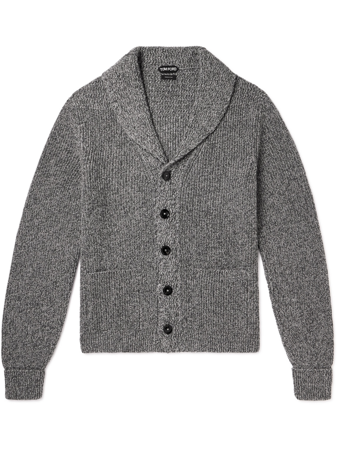 Shop Tom Ford Shawl-collar Ribbed Cashmere Cardigan In Gray