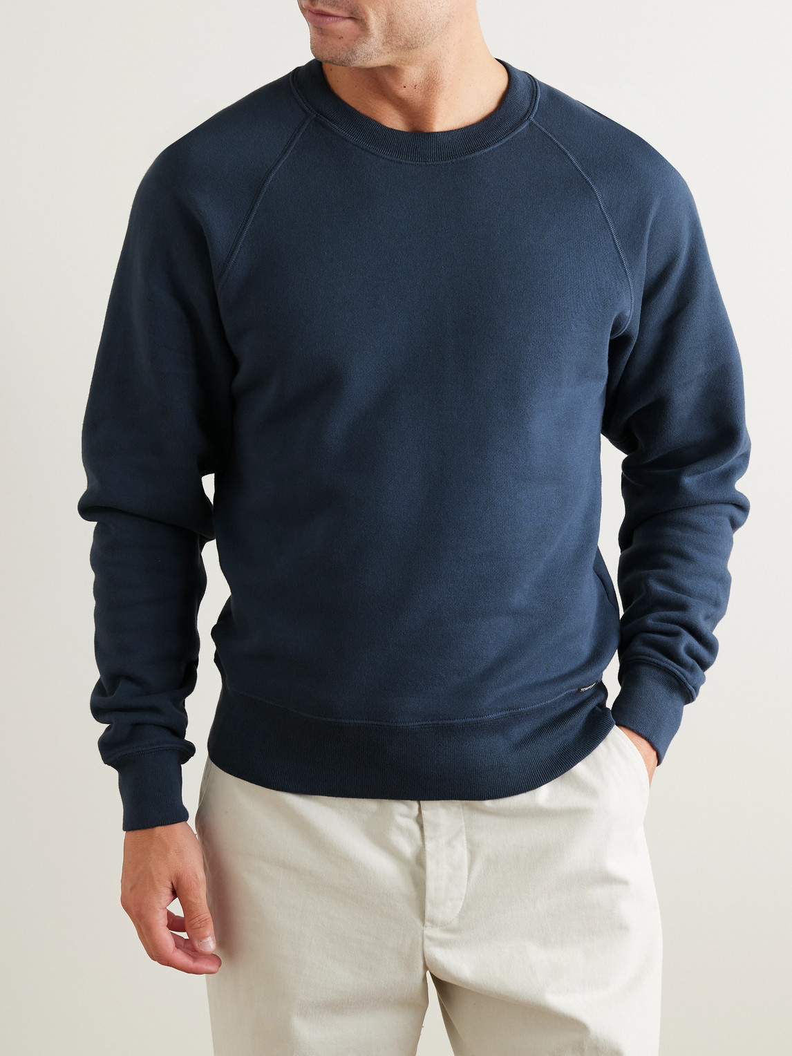 Shop Tom Ford Slim-fit Garment-dyed Cotton-jersey Sweatshirt In Blue