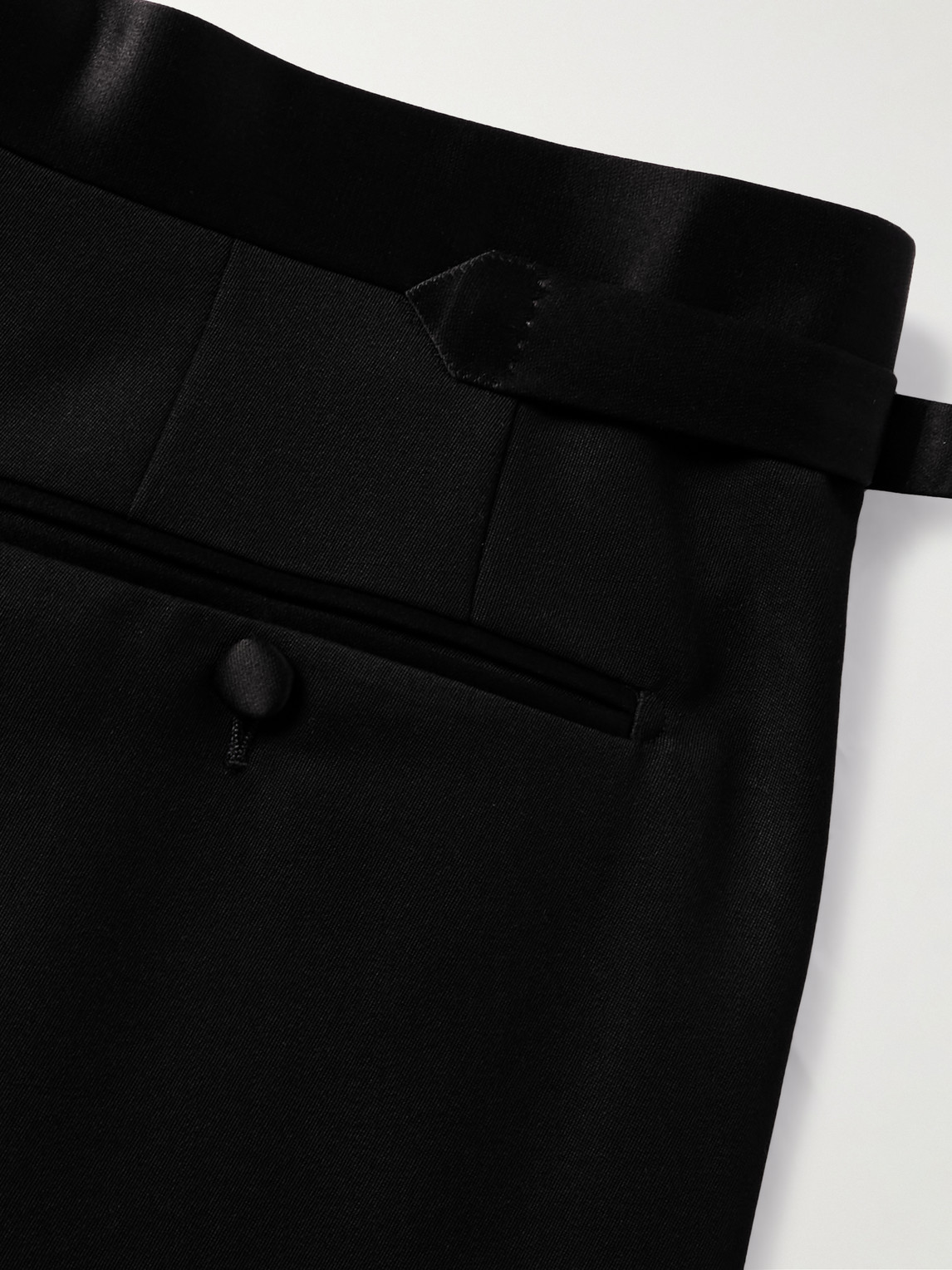  Tom Ford - Straight-leg Pleated Satin-trimmed Grain De Poudre Wool And Mohair-blend Tuxedo Trousers - Men - Black - It 44 