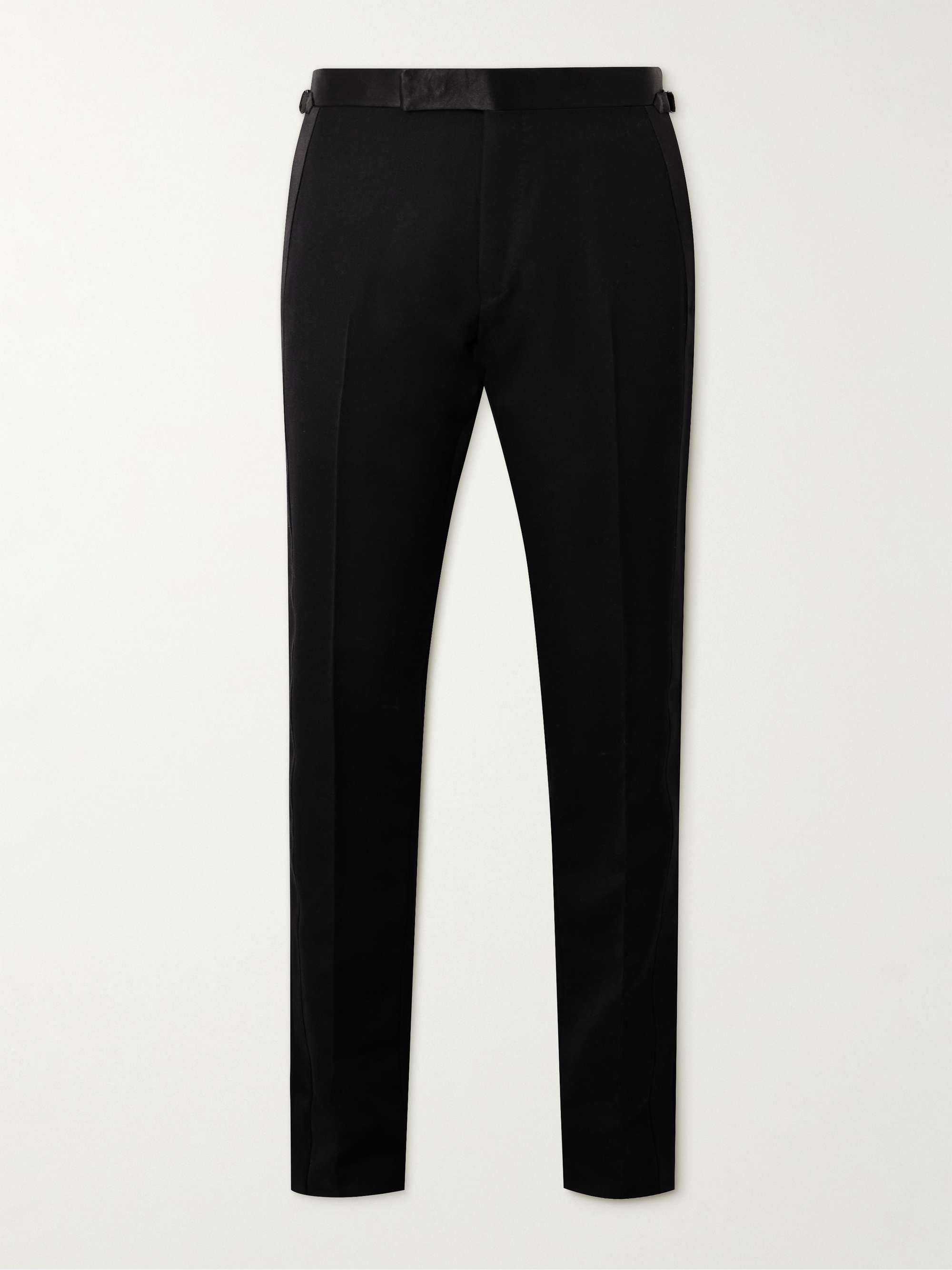 TOM FORD Straight-Leg Pleated Satin-Trimmed Grain De Poudre Wool and ...