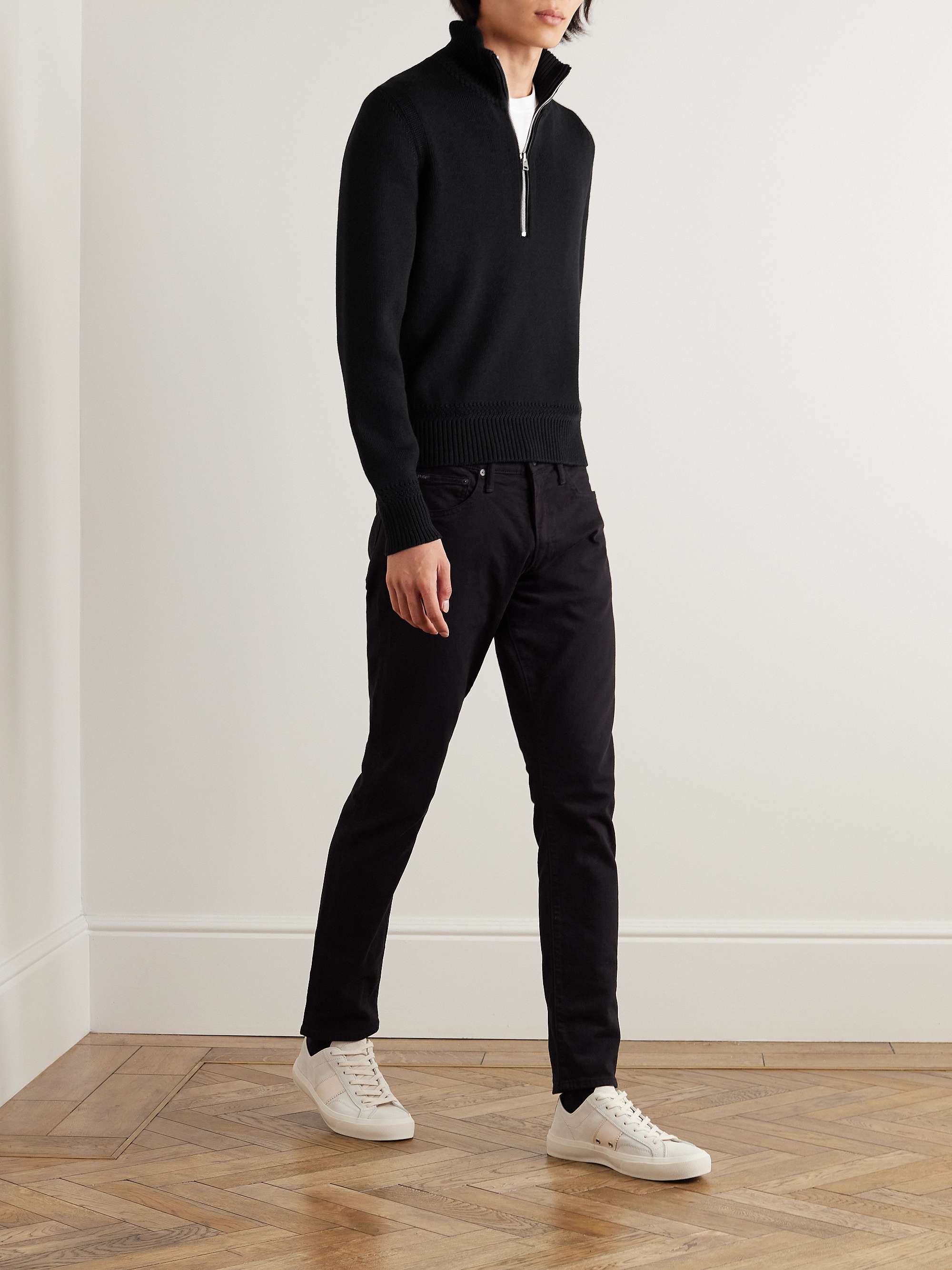 TOM FORD Ribbed Merino Wool and Silk-Blend Half-Zip Sweater TOM FORD Ribbed Merino Wool and Silk-Blend Half-Zip Sweater