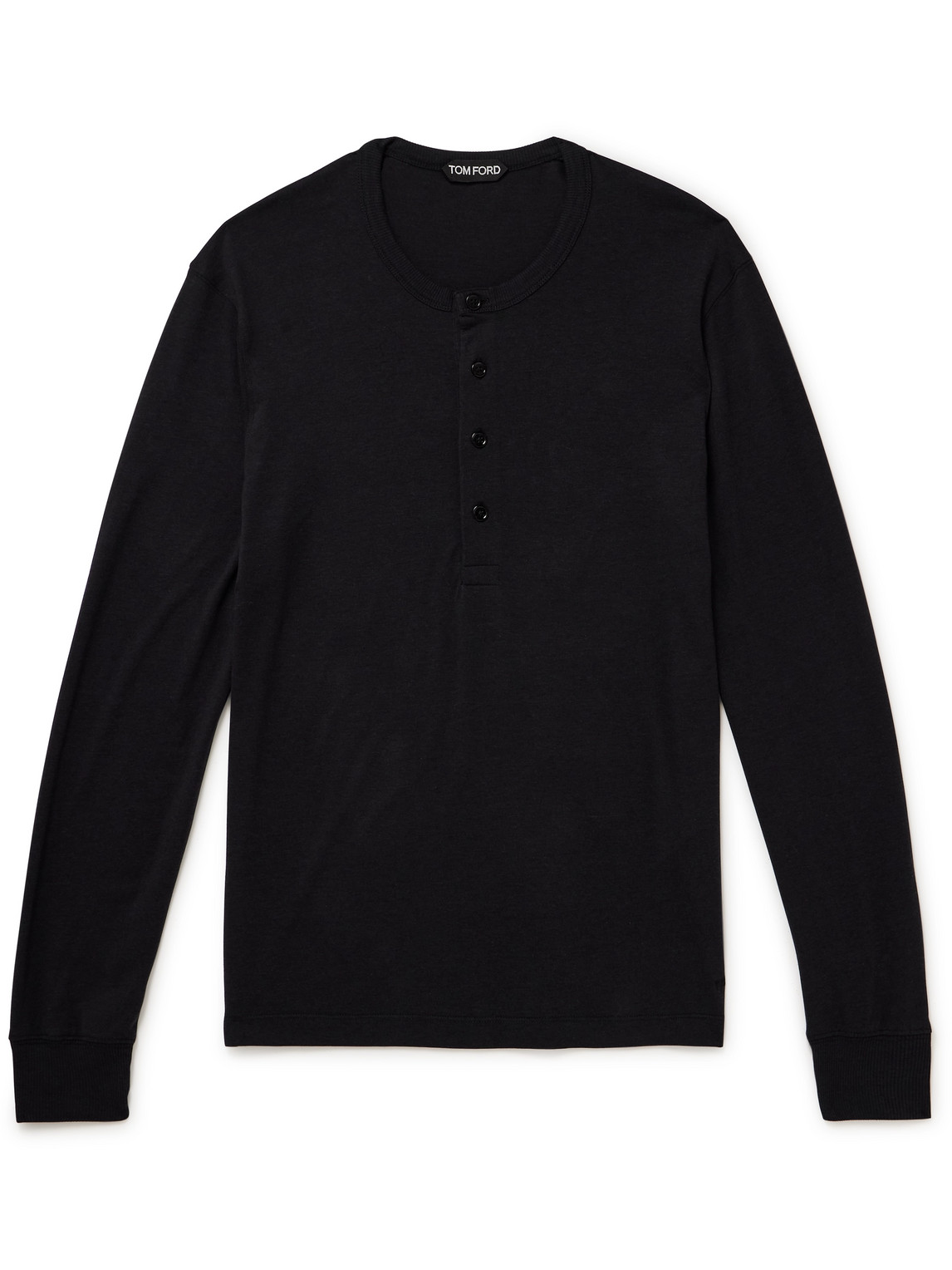 Tom Ford Slim-fit Lyocell And Cotton-blend Jersey Henley T-shirt In Black