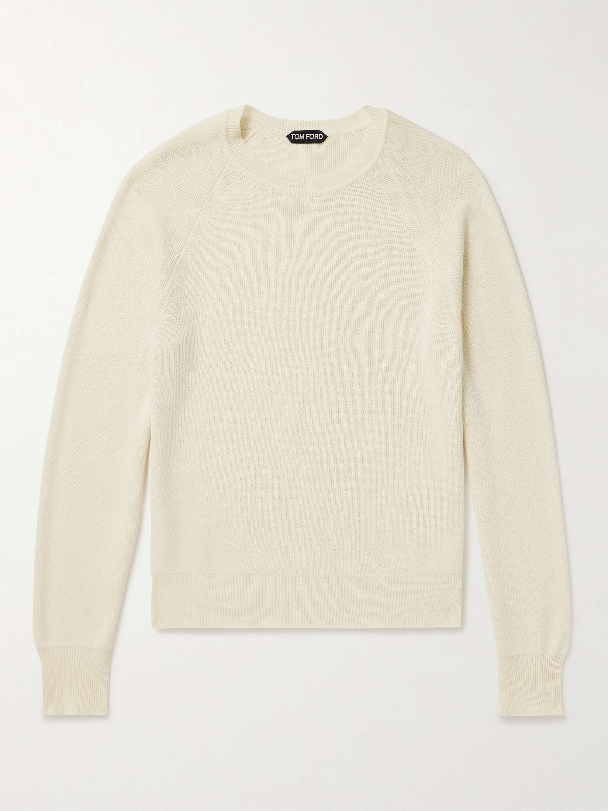 Waffle Knit Cotton Silk and Wool Blend Sweater