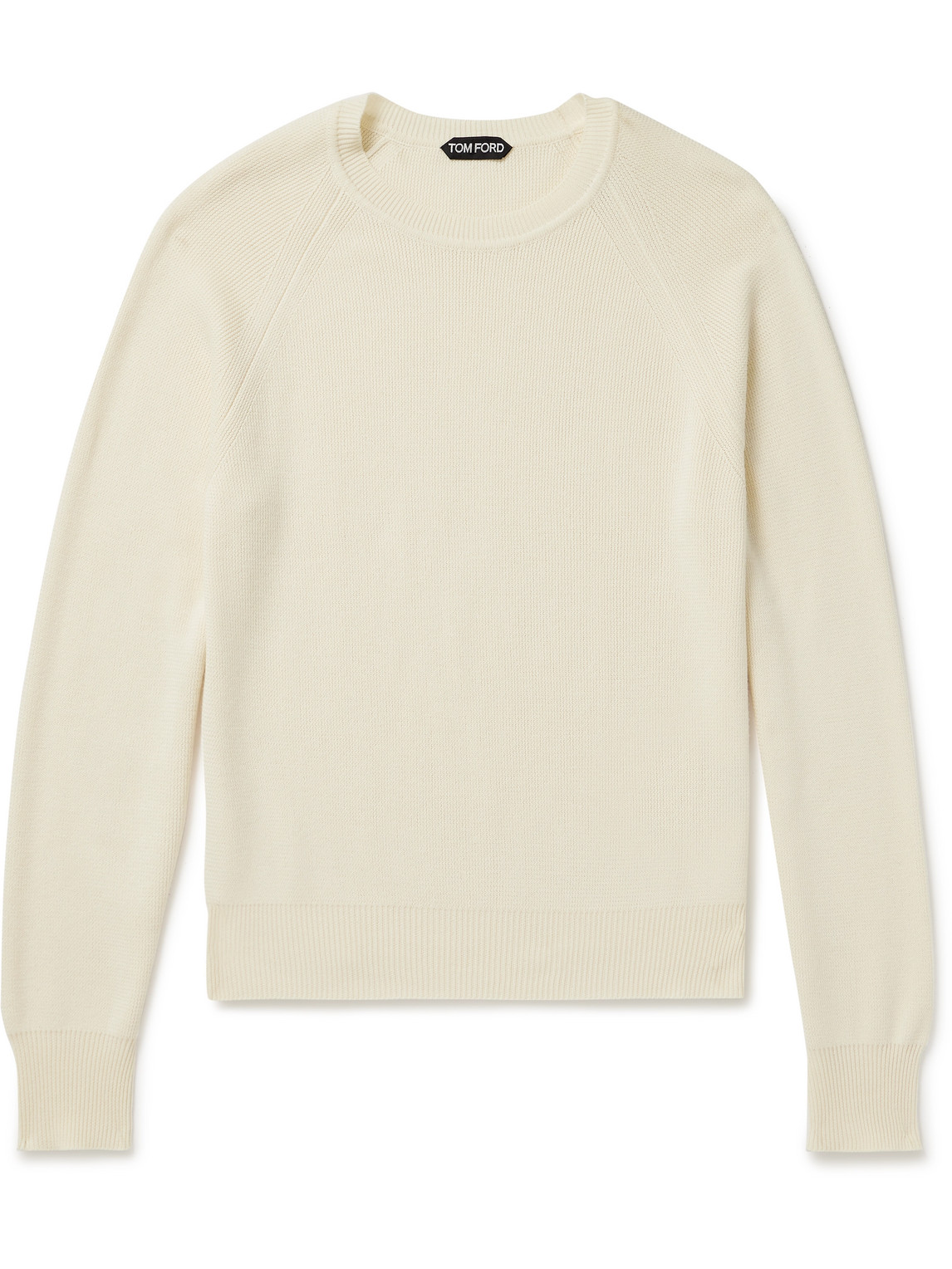 Tom Ford Waffle-knit Cotton, Silk, And Wool-blend Sweater In Neutrals