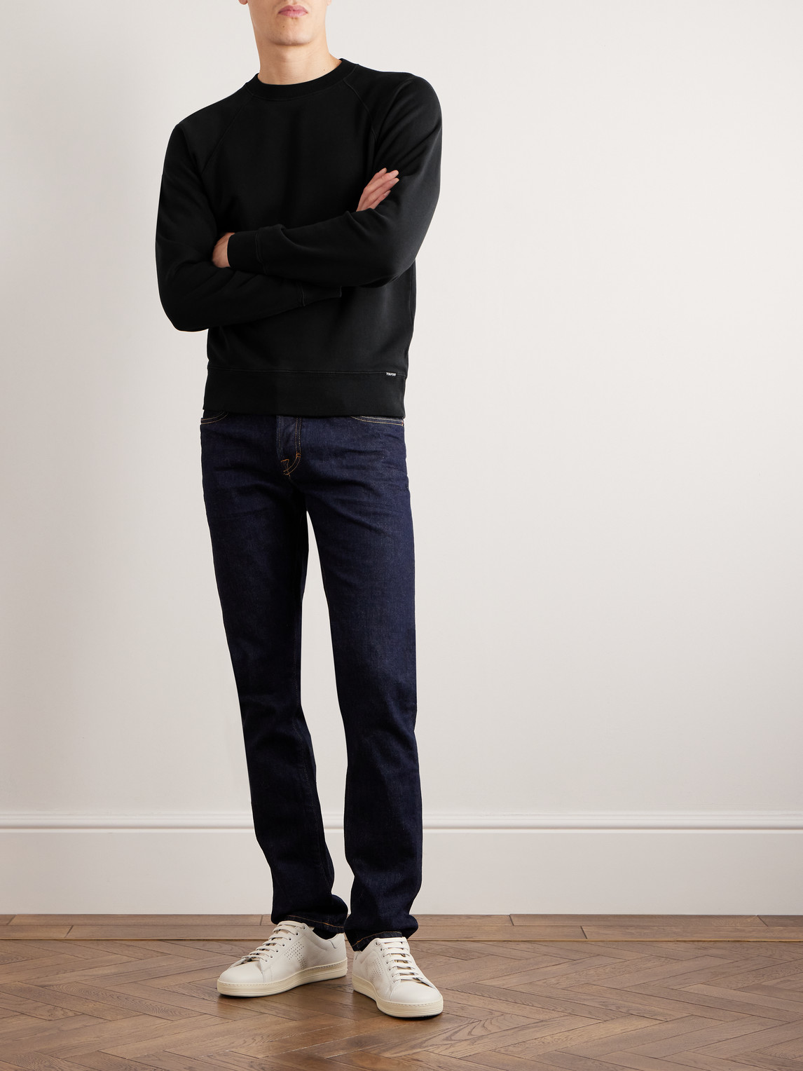 Shop Tom Ford Garment-dyed Cotton-jersey Sweatshirt In Black