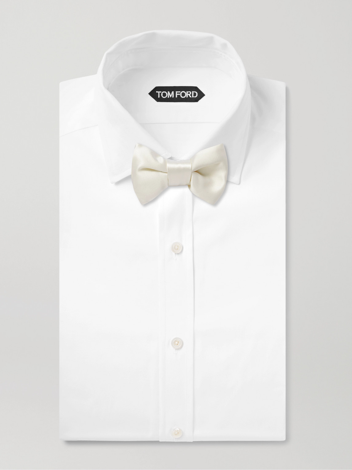 Shop Tom Ford Pre-tied Silk-satin Bow Tie In White
