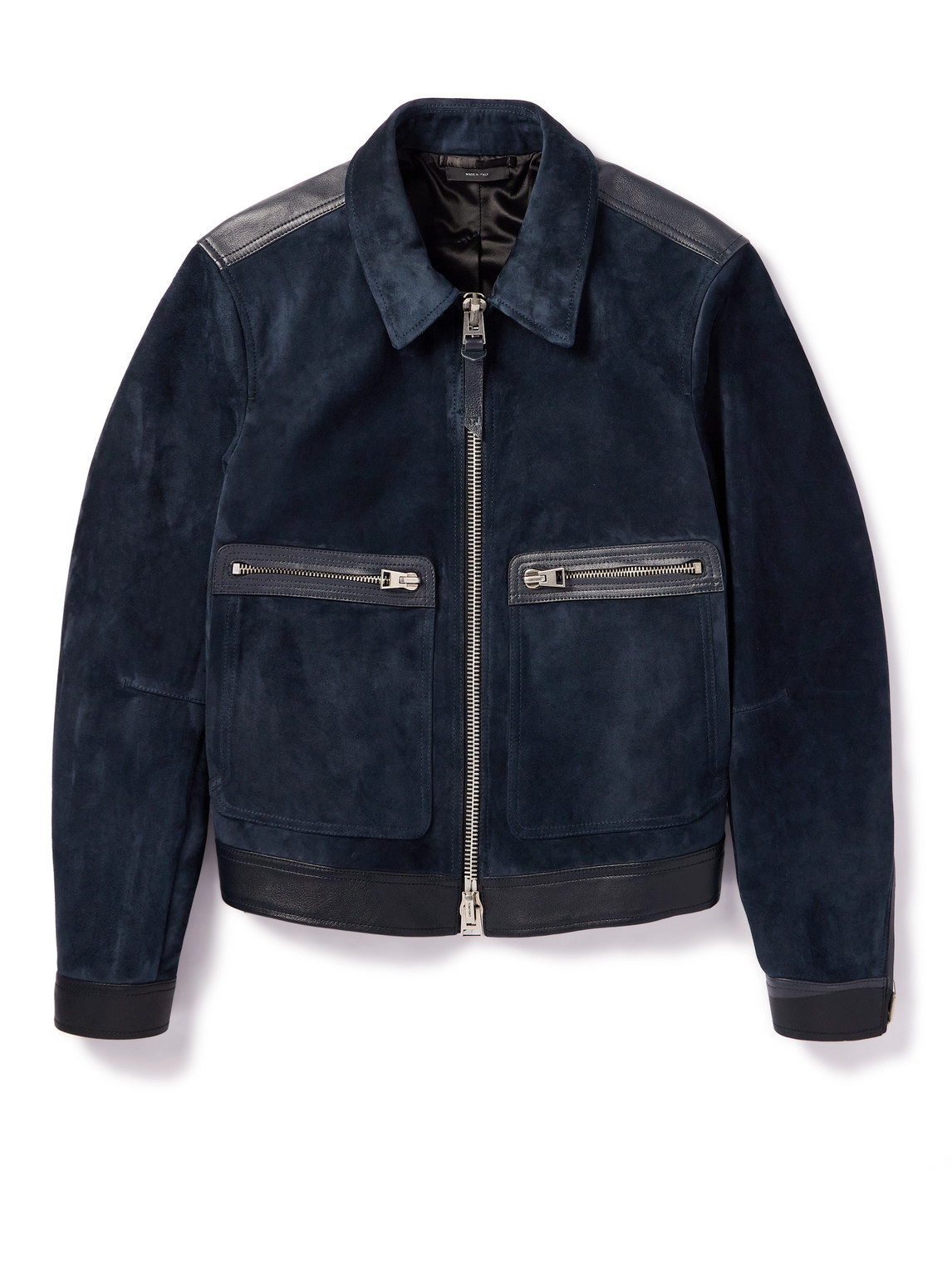 Tom Ford Slim-fit Full-grain Leather-trimmed Suede Blouson Jacket In Blue