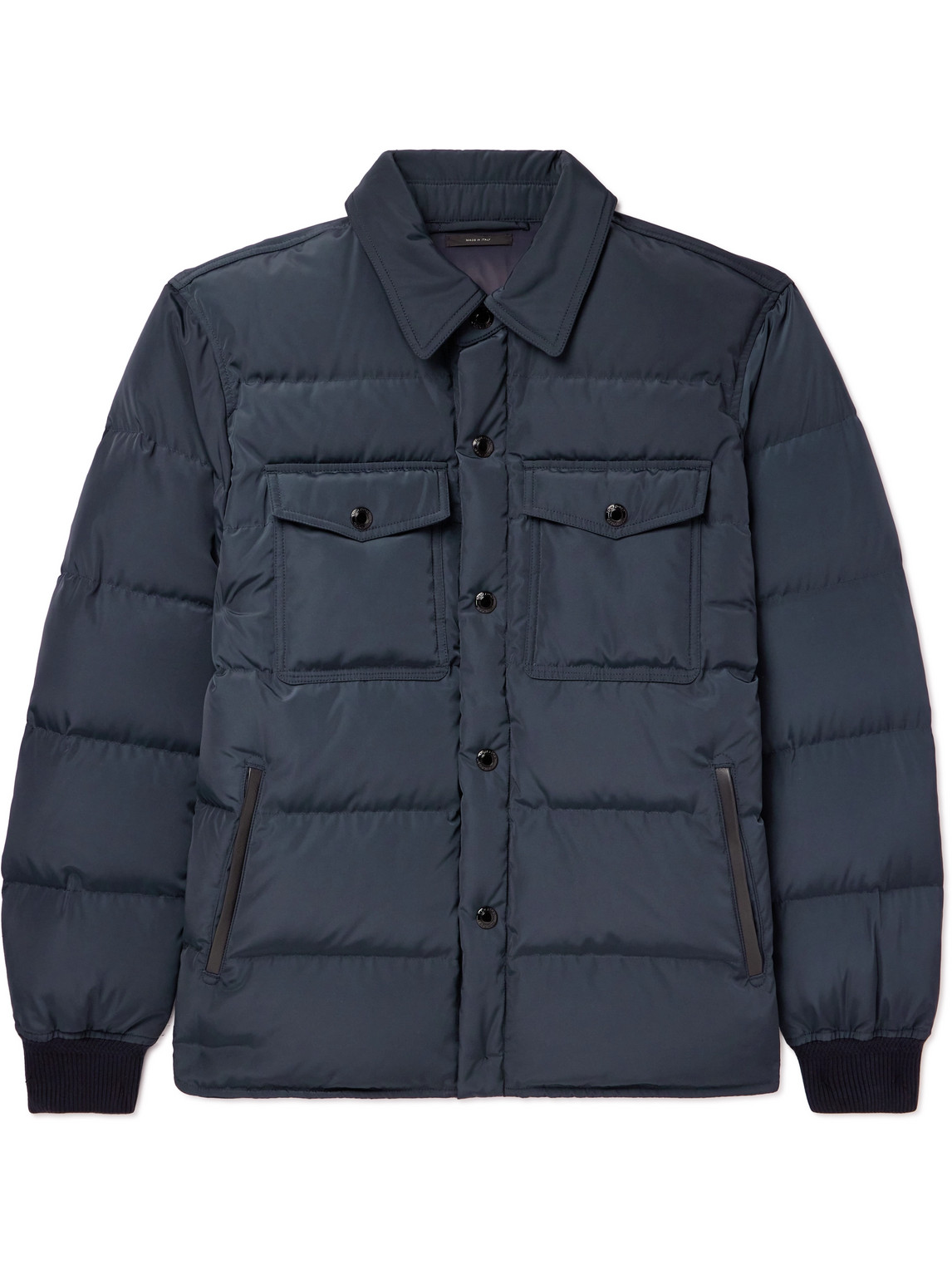Tom Ford Leather-trimmed Quilted Shell Down Shirt Jacket In Blue