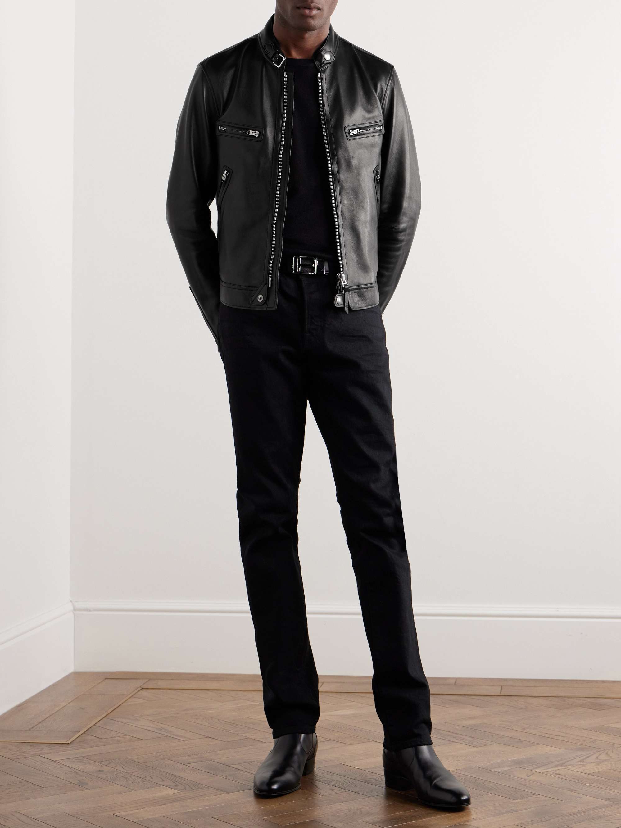 TOM FORD Slim-Fit Full-Grain Leather Biker Jacket for Men