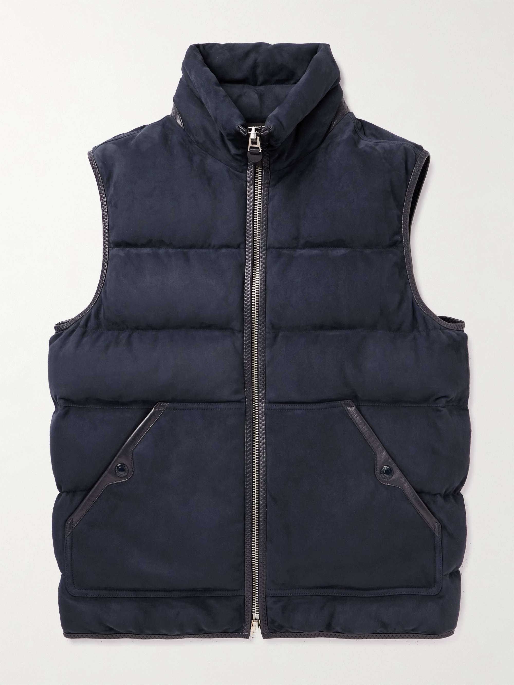 TOM FORD Quilted Leather-Trimmed Suede Down Gilet for Men | MR PORTER