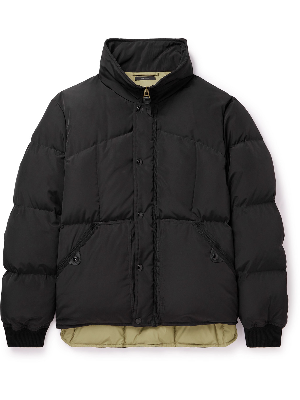 Tom Ford Quilted Padded Leather-trimmed Shell Down Jacket In Black