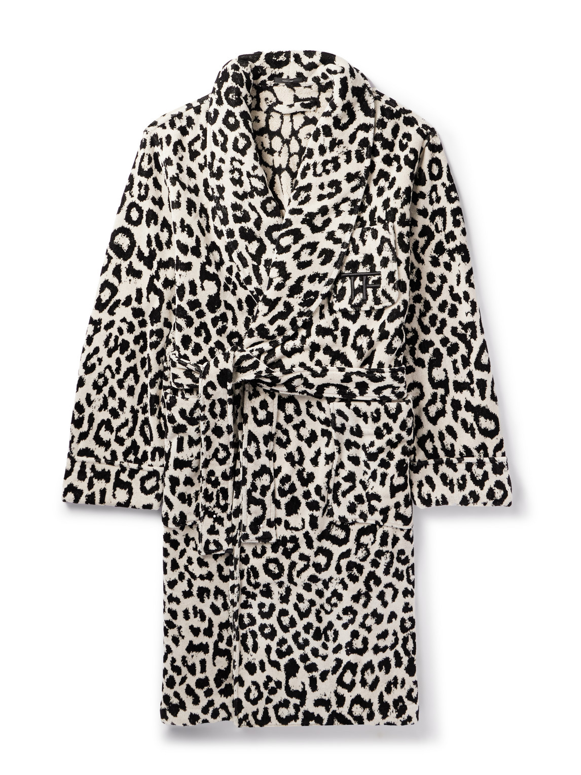 Shawl-Collar Leopard-Print Cotton-Terry Robe