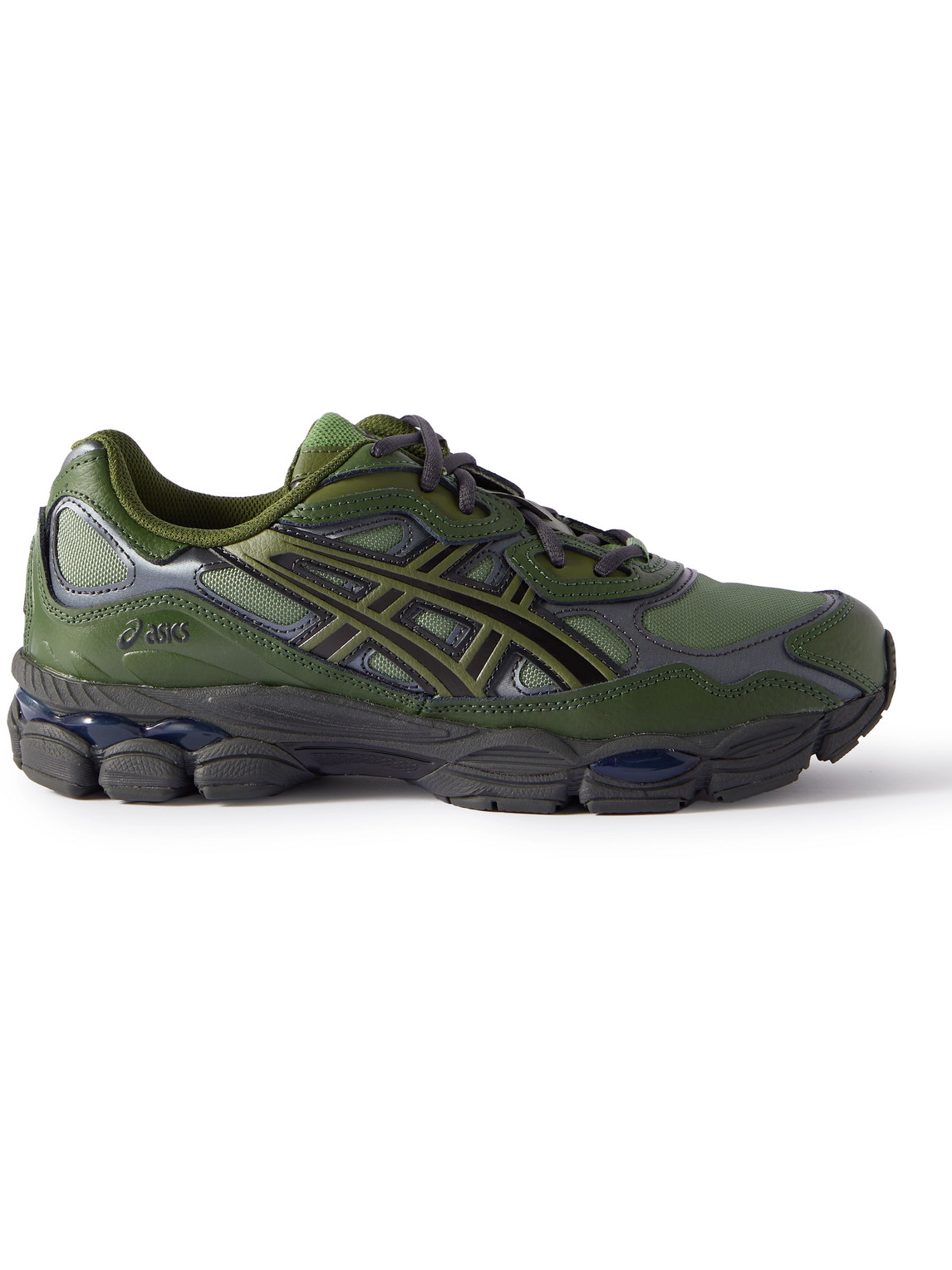 Asics Gel-nyc Leather And Mesh Trainers In Dark Green