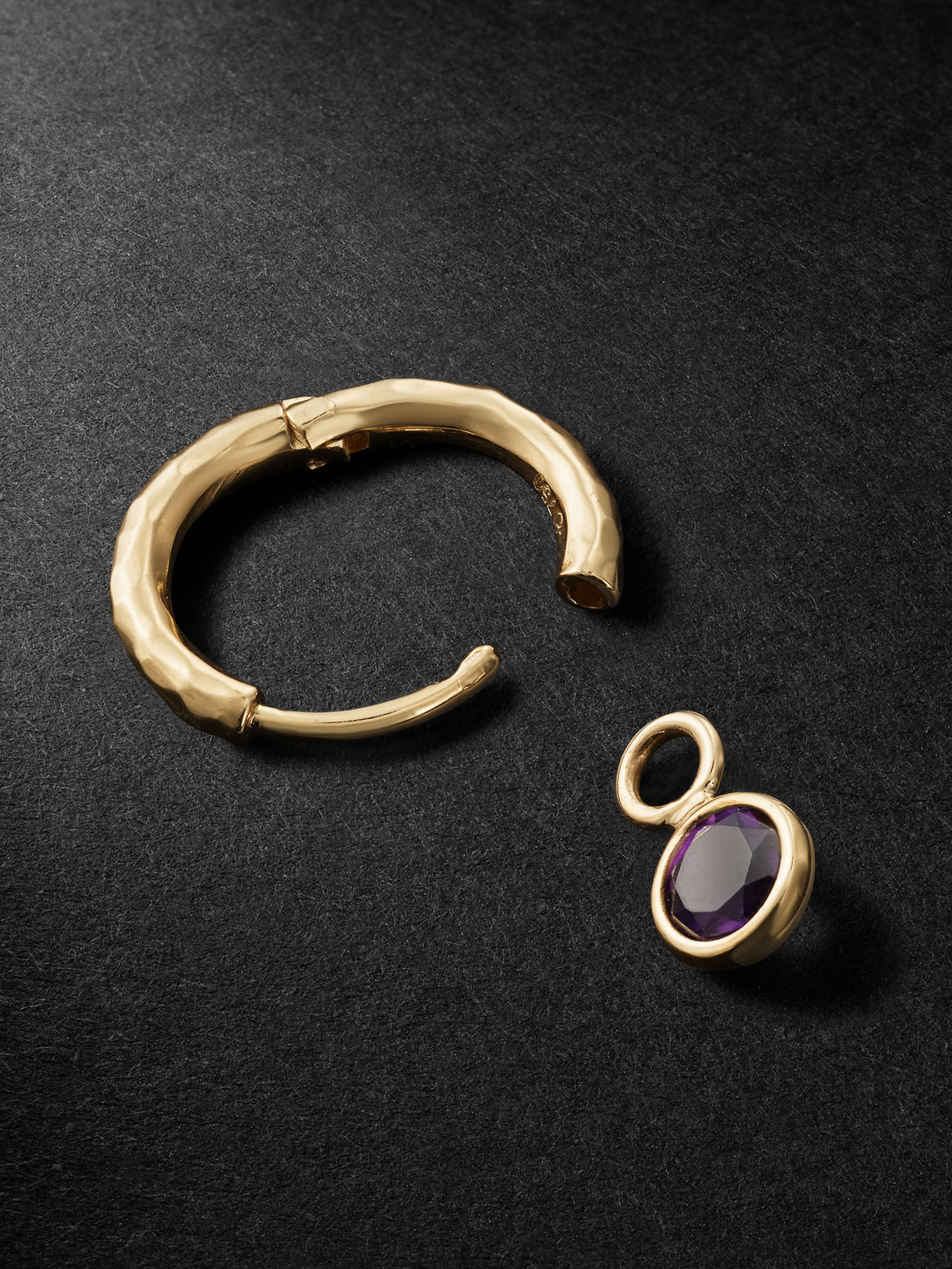 Shop Octavia Elizabeth Nesting Gem Gold Amethyst Single Hoop Earring In Purple