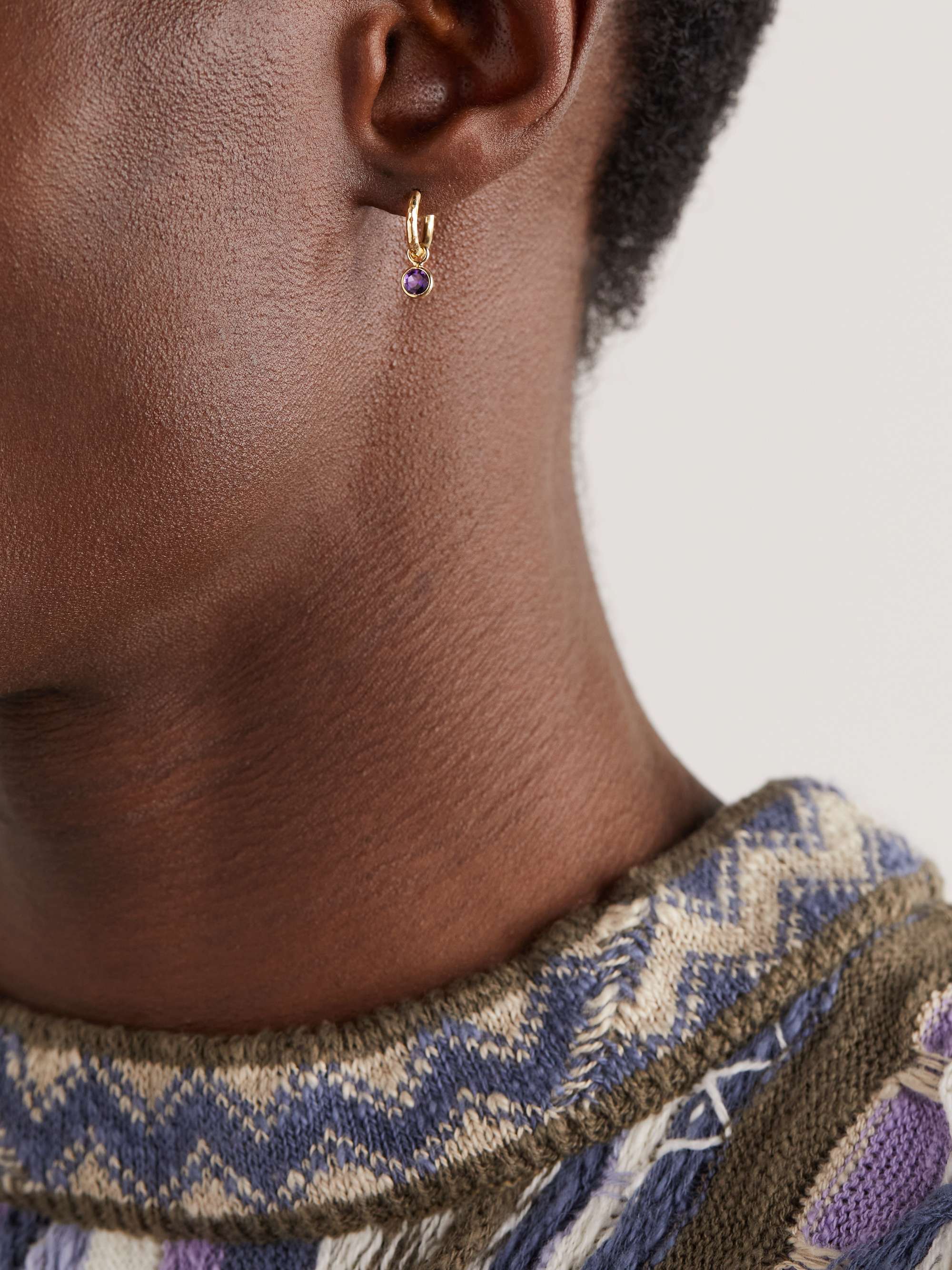 OCTAVIA ELIZABETH Nesting Gem Gold Amethyst Single Hoop Earring