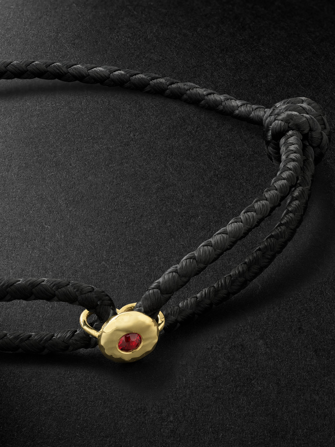 Shop Octavia Elizabeth Parachute Gold, Ruby And Cord Bracelet In Black