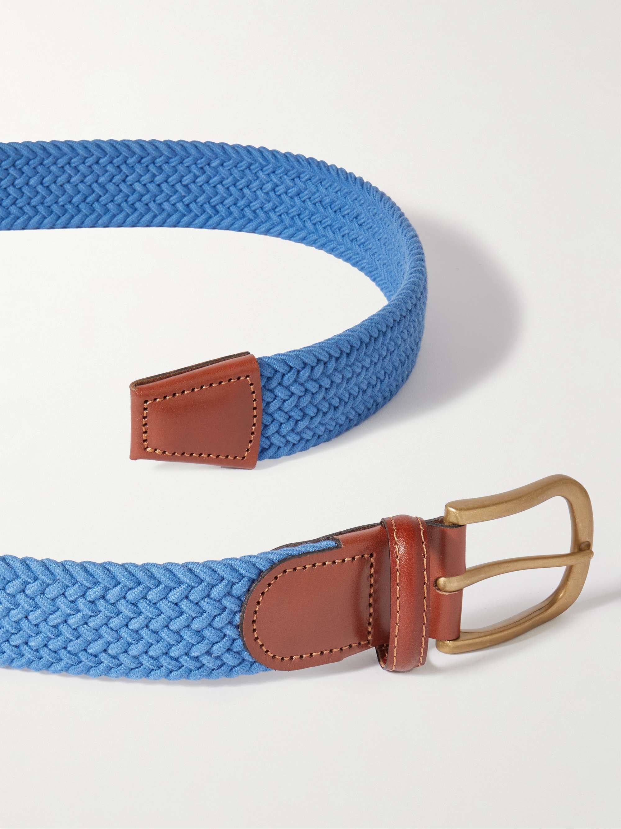 3.5cm Leather-Trimmed Woven Elastic Belt