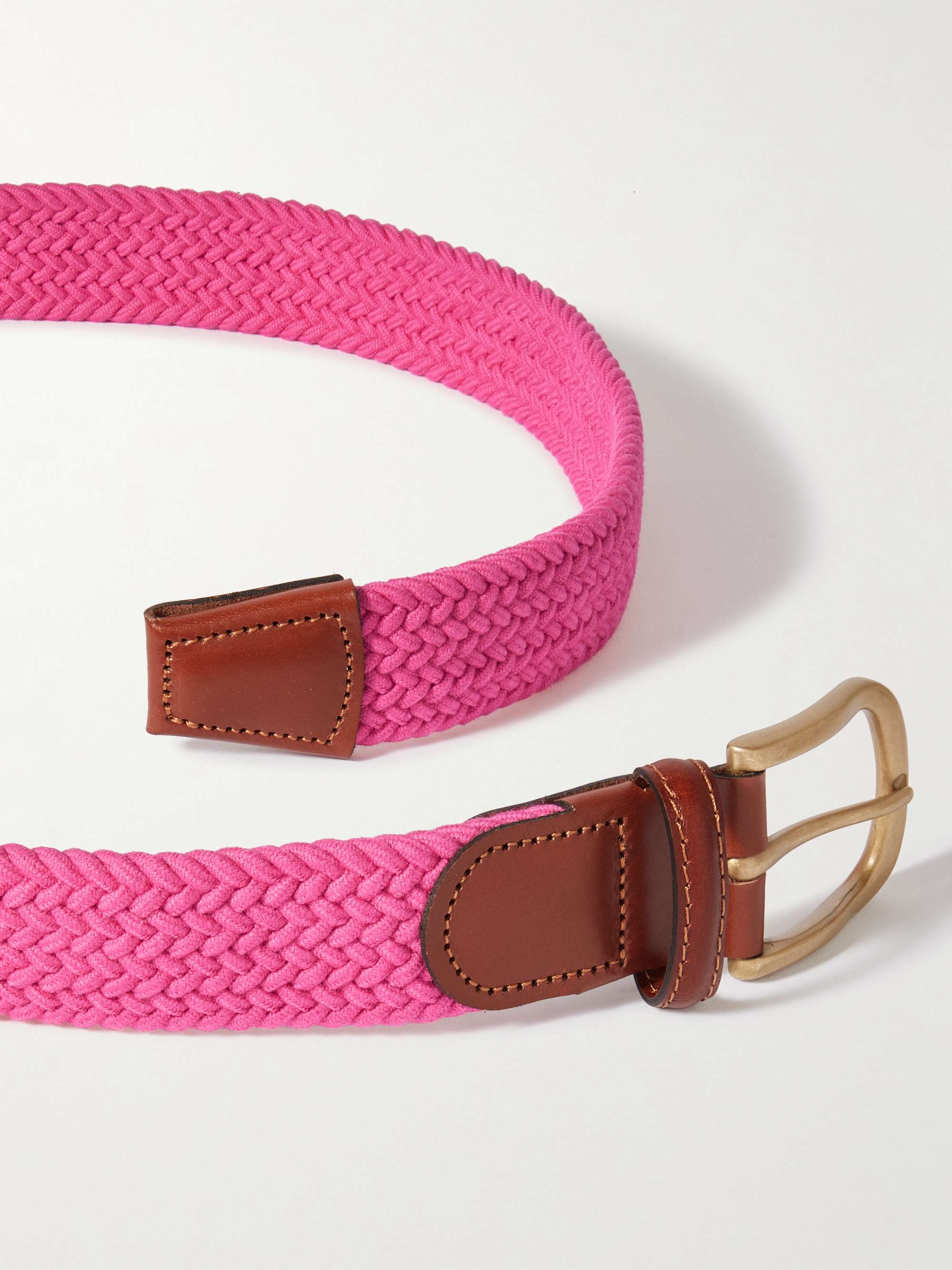 ANDERSON & SHEPPARD 3.5cm Leather-Trimmed Woven Stretch-Cotton Belt