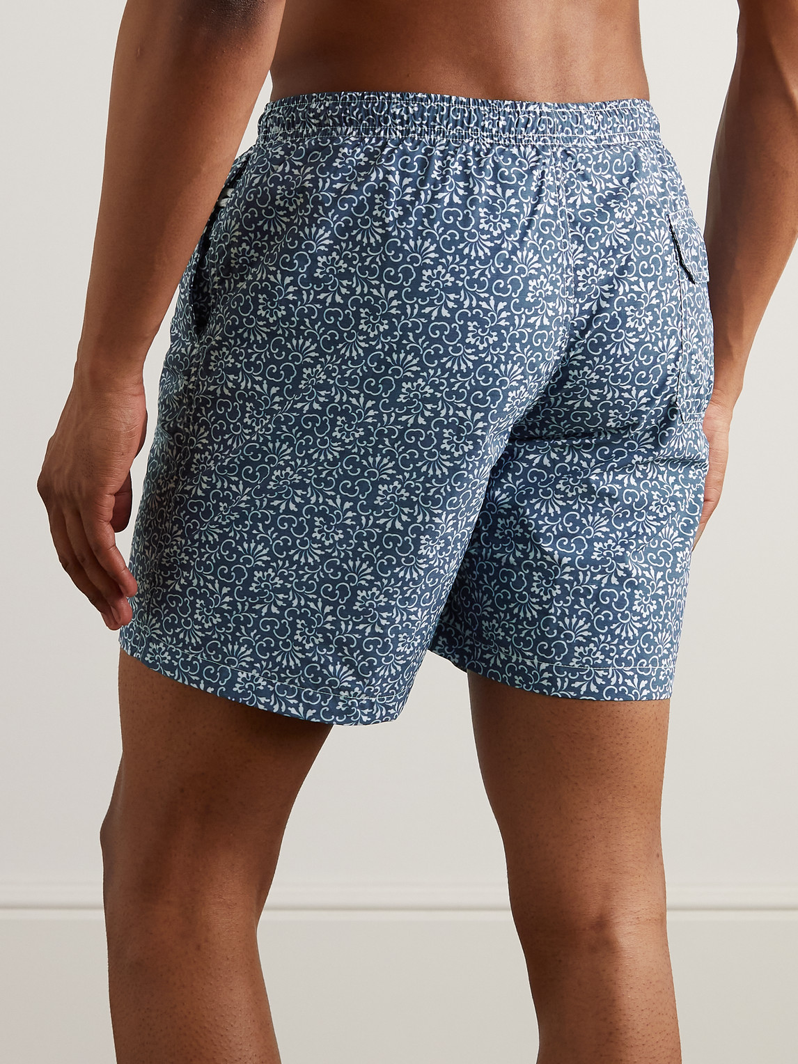 Shop Anderson & Sheppard Straight-leg Mid-length Printed Swim Shorts In Blue