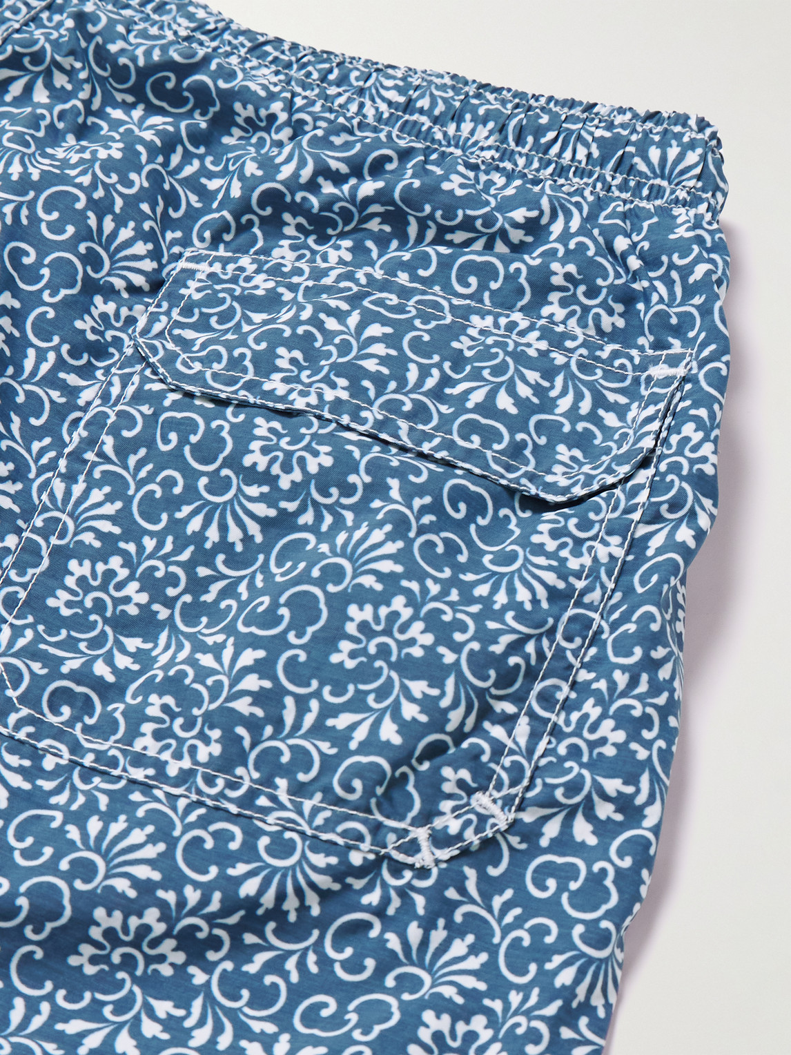 Shop Anderson & Sheppard Straight-leg Mid-length Printed Swim Shorts In Blue