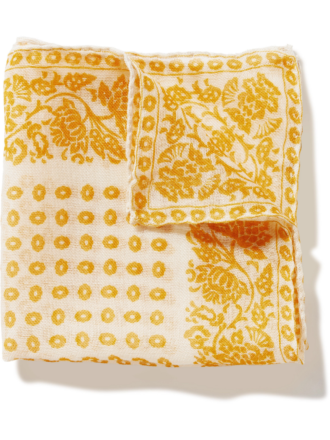 Anderson & Sheppard Printed Cashmere And Silk-blend Pocket Square In Yellow