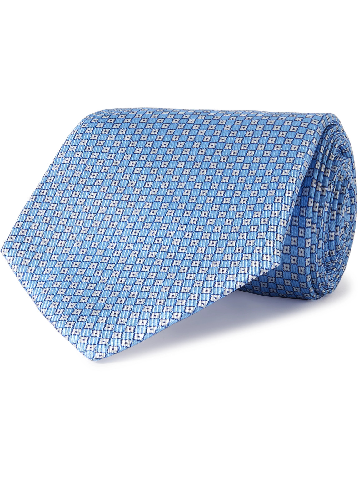 Anderson & Sheppard Printed Silk Tie In Blue