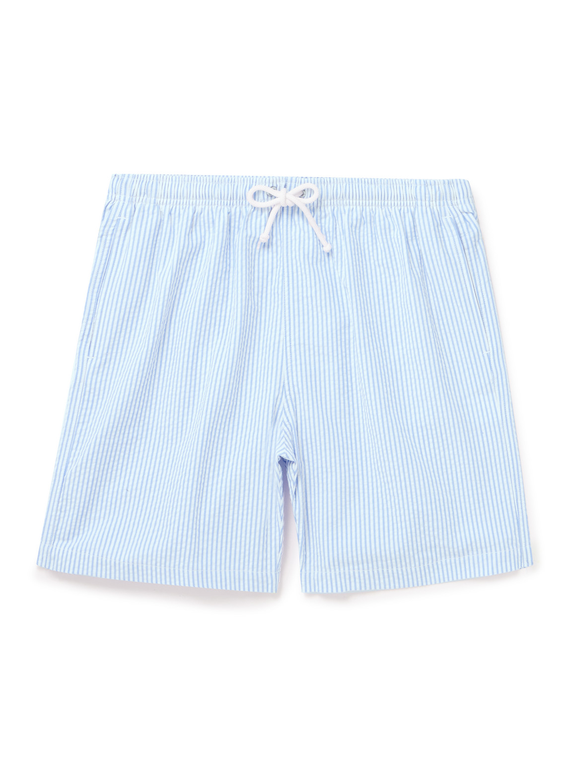 Anderson & Sheppard Straight-Leg Mid-Length Striped Seersucker Swim Shorts