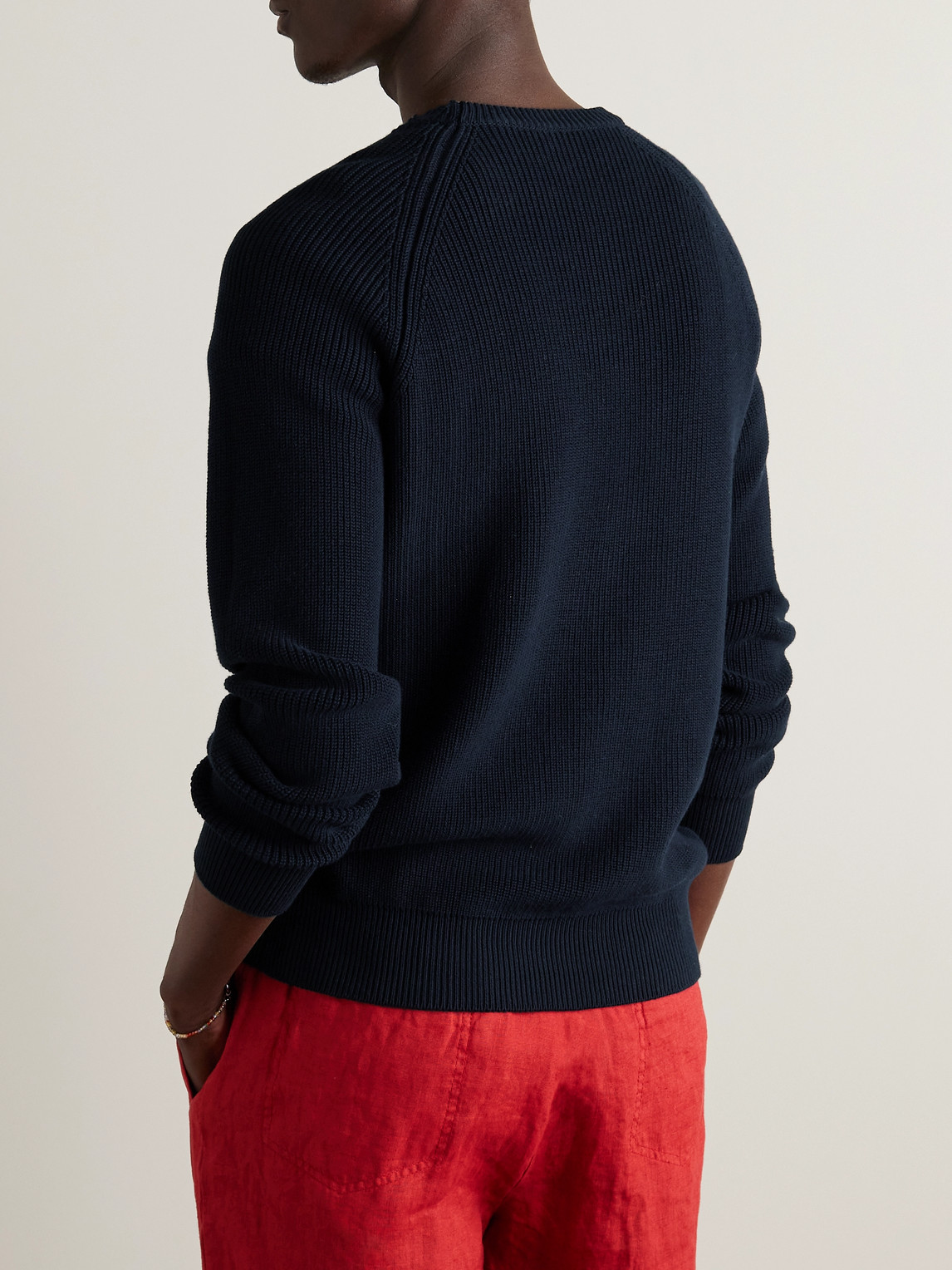 Shop Anderson & Sheppard Ribbed Cotton Sweater In Blue