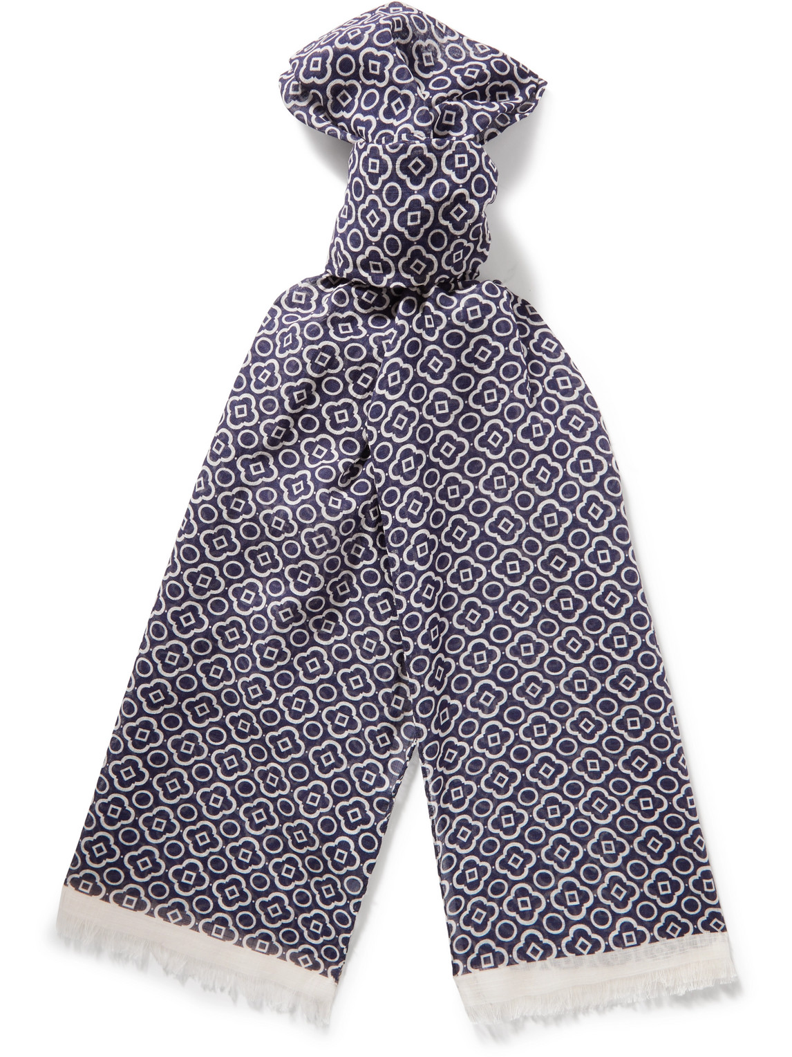 Anderson & Sheppard Printed Cotton-voile Scarf In Blue